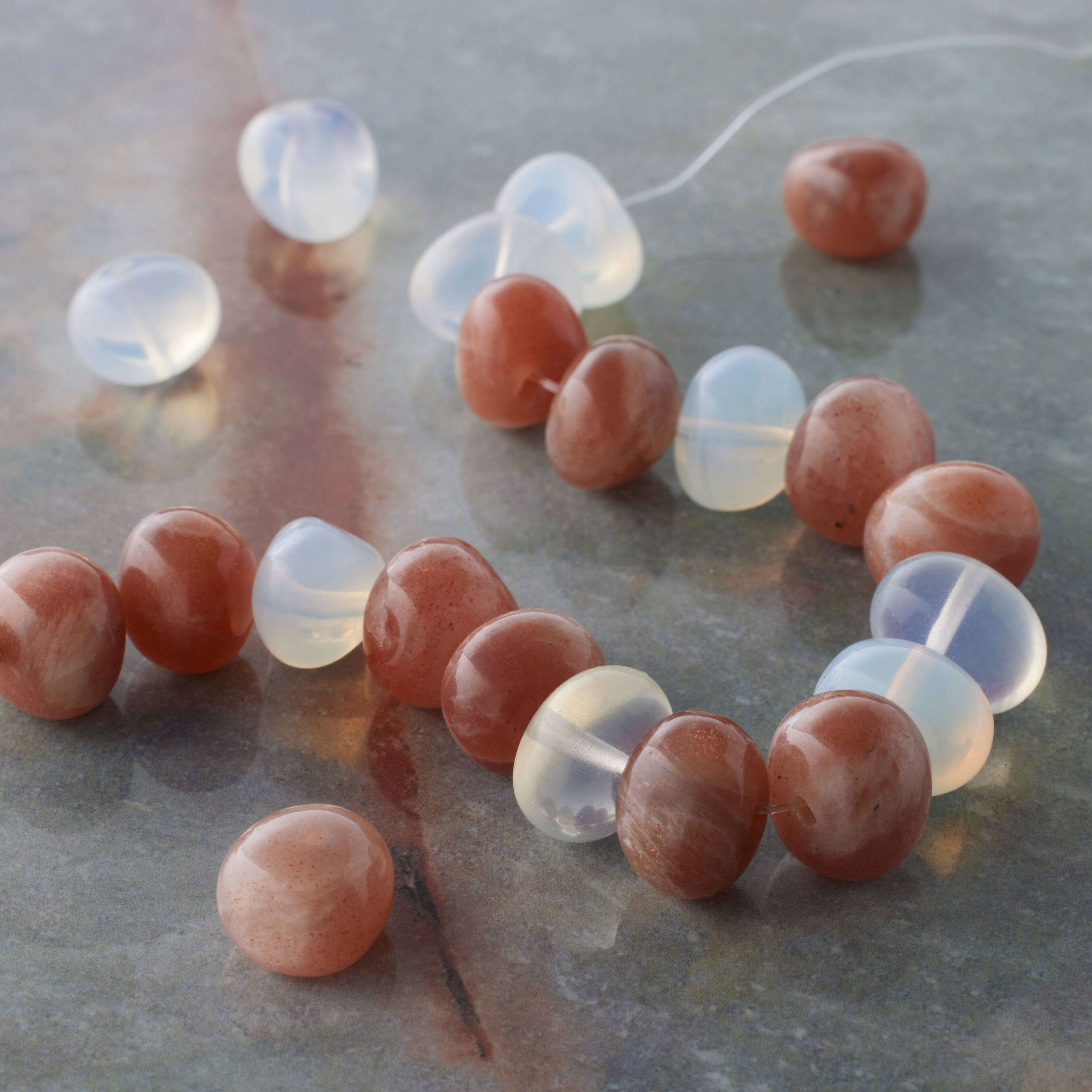 12 Pack: White Opal Glass & Sunstone Potato Beads, 12mm by Bead Landing™