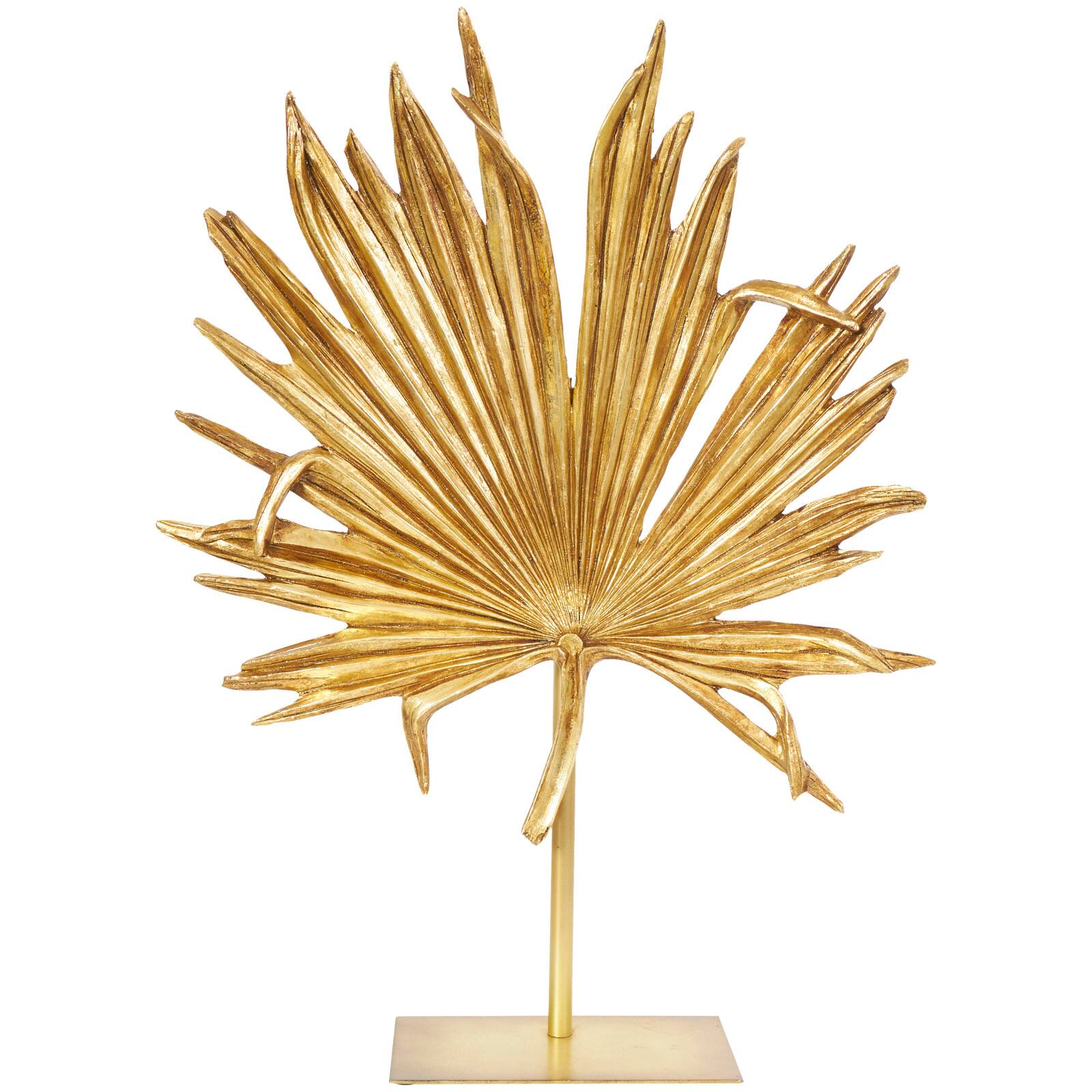 26&#x22; Gold Leaf Textured Metallic Palm Sculpture with Stand