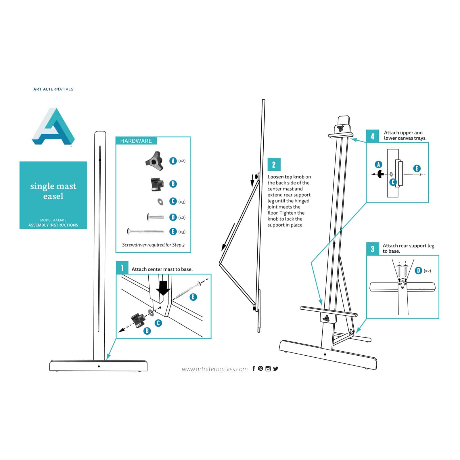 4 Pack: Art Alternatives Single Mast Easel