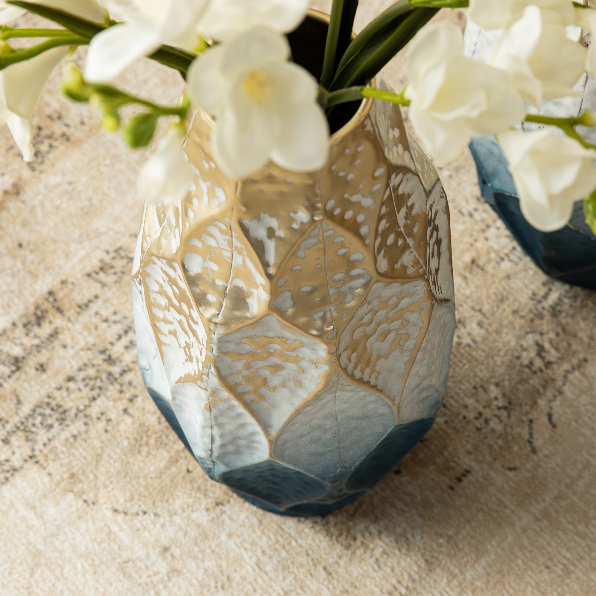 Glitzhome® Abstract Ombre Blue & Gold Metal Floor Vases Set