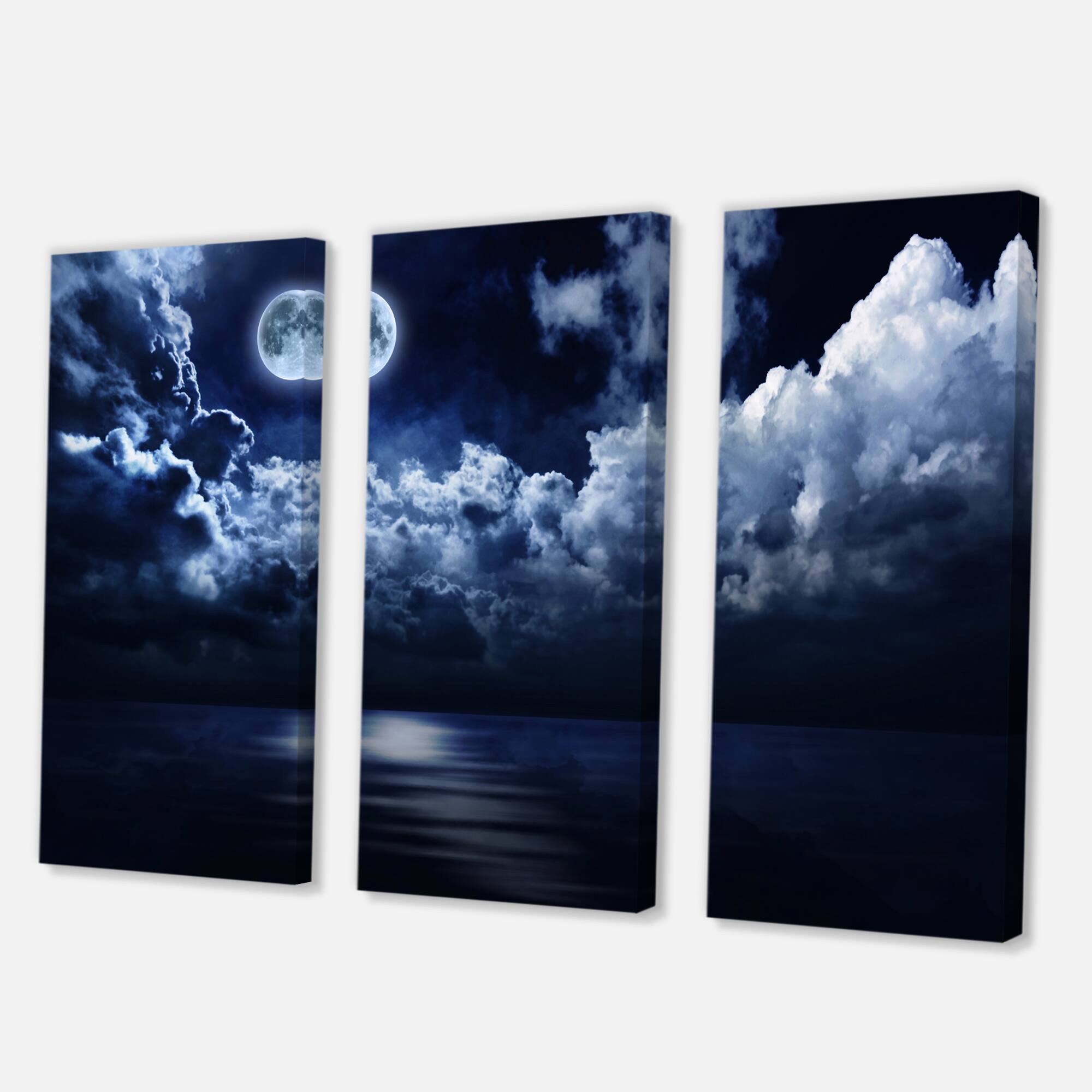 Designart - Full Moon in Cloudy Night Sky - Modern Canvas Wall Art Print