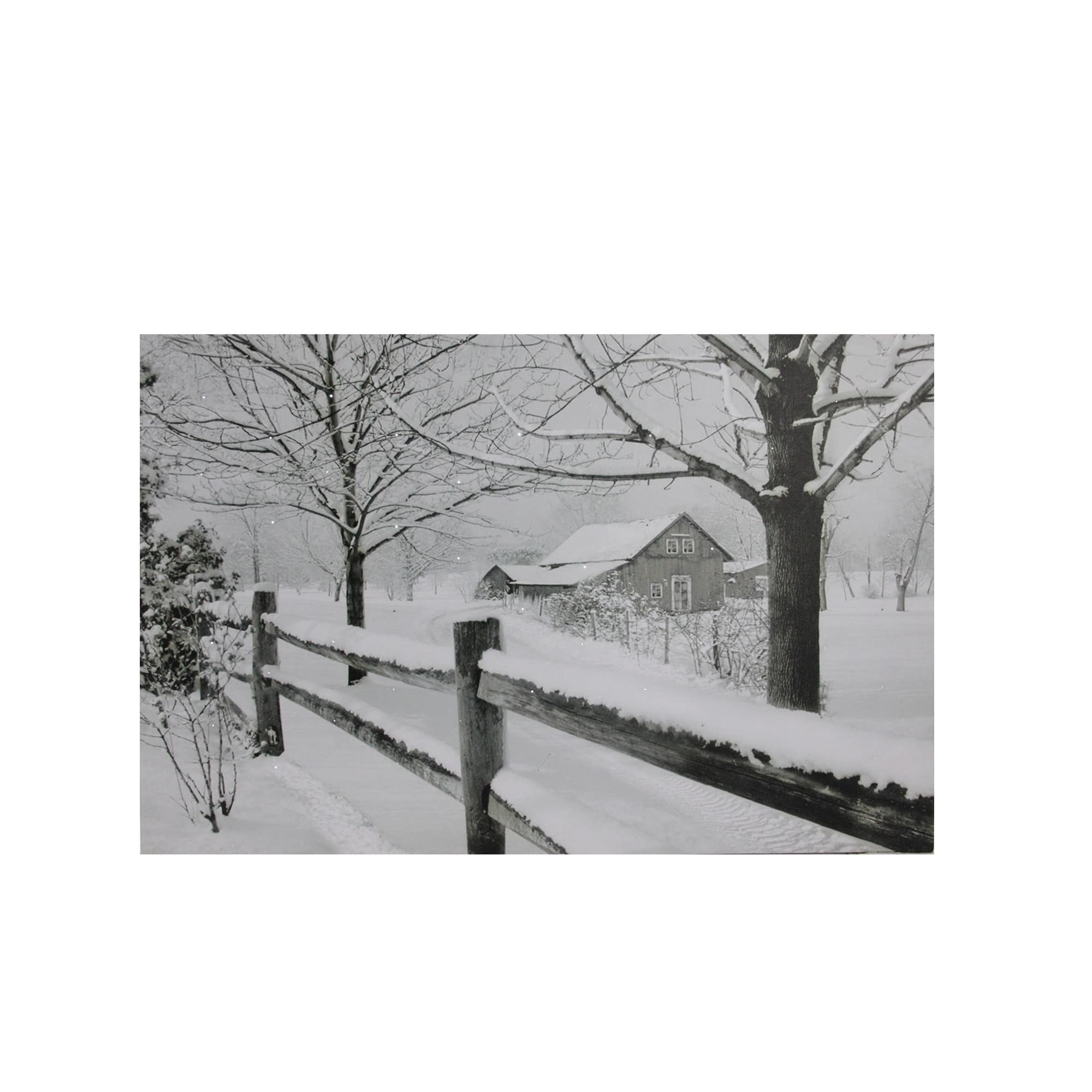 Snowy Winter Cabin Fiber Optic Lighted Canvas Wall Art