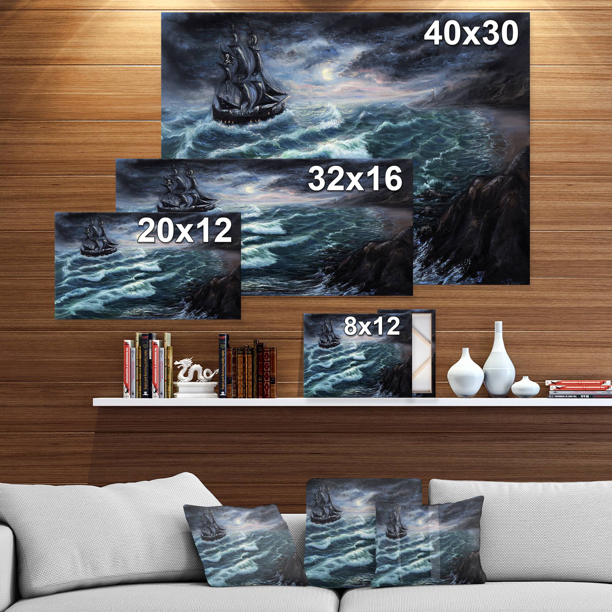 Designart - Pirate Ship Under Stormy Cloud - Sea &#x26; Shore Painting Print on Wrapped Canvas