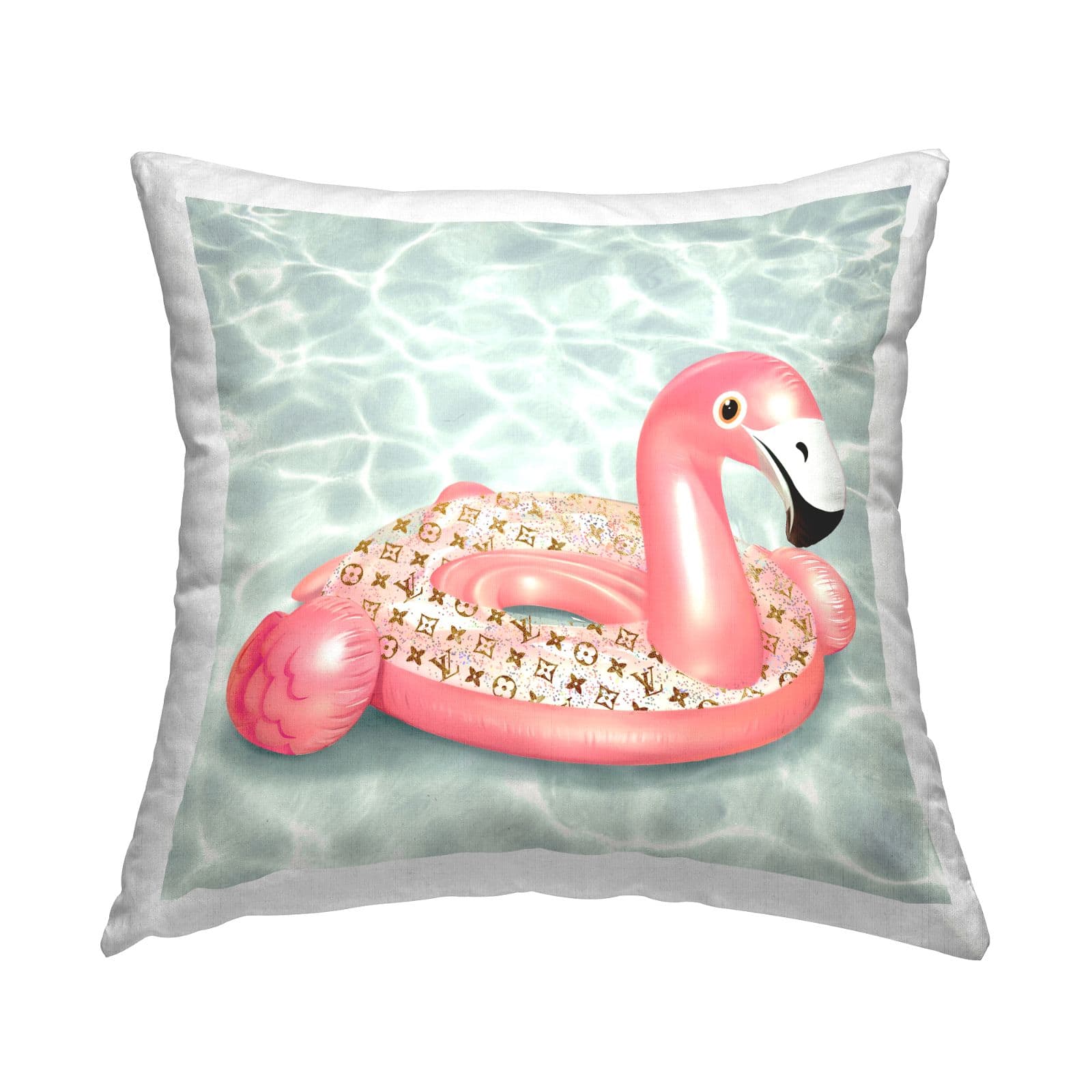 Stupell Industries Glam Fashion Flamingo Beach Float Throw Pillow, 18" x 18"