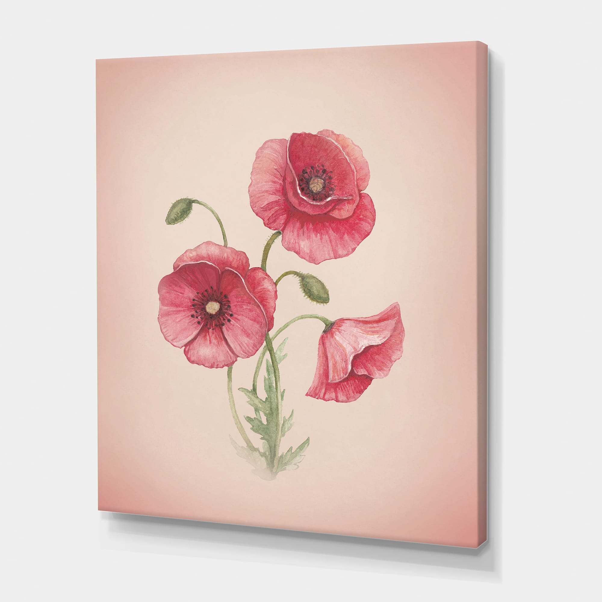 Designart - Retro Poppy Flowers - Vintage Canvas Wall Art Print