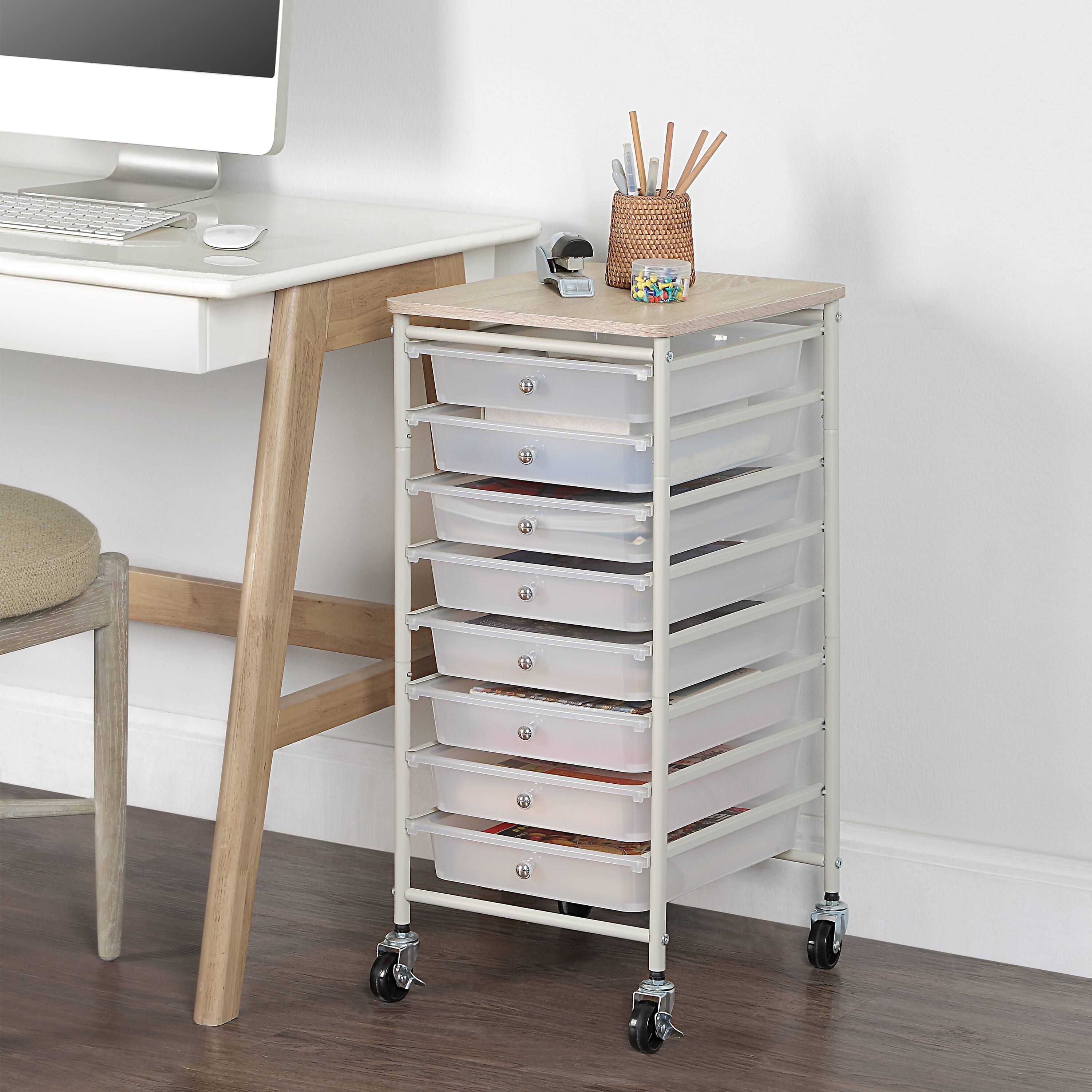 SunnyPoint Wooden Top Compact Rolling Storage 8 Drawers Organizer Mobile Utility Cart