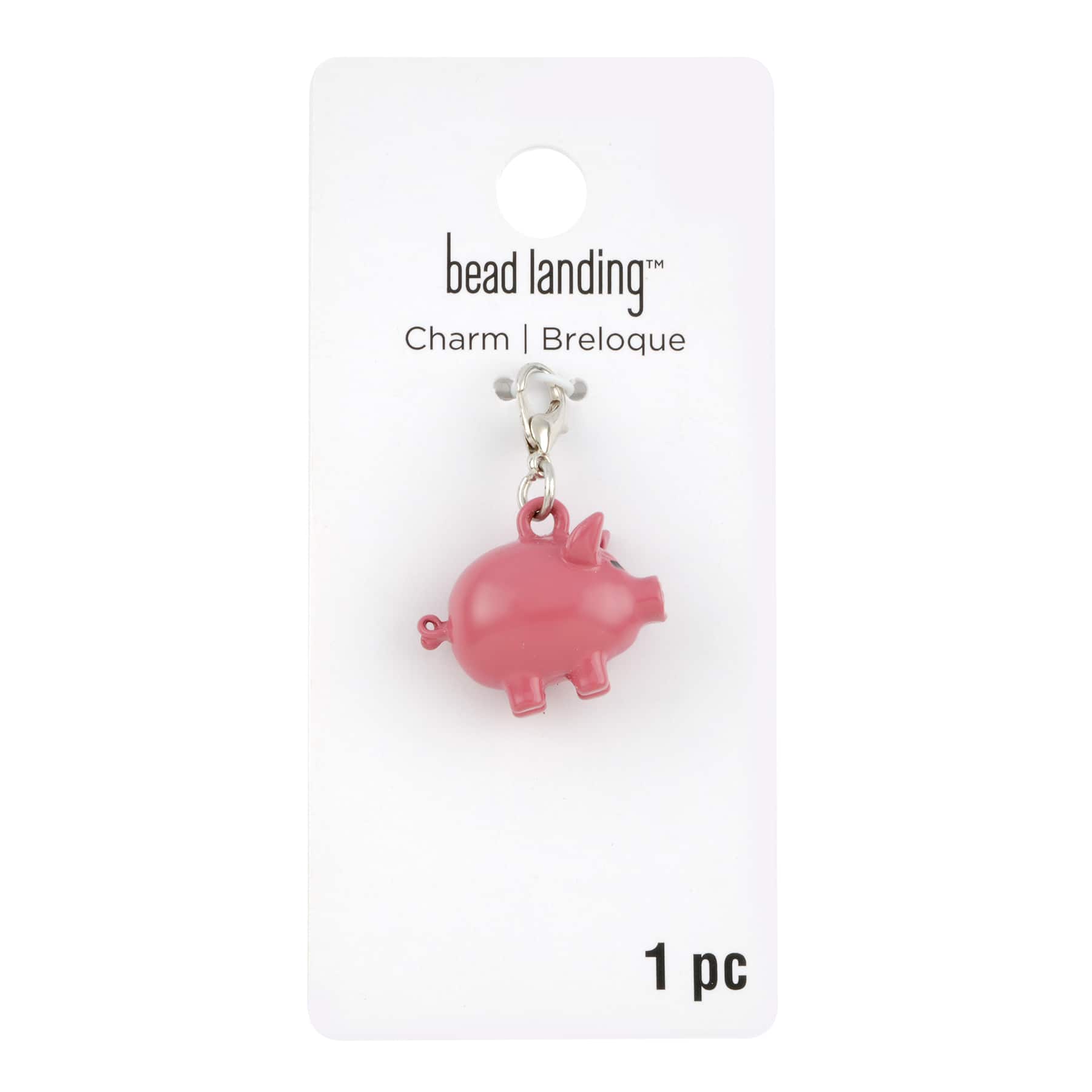 Breloque de cochon rose en métal de Bead Landing