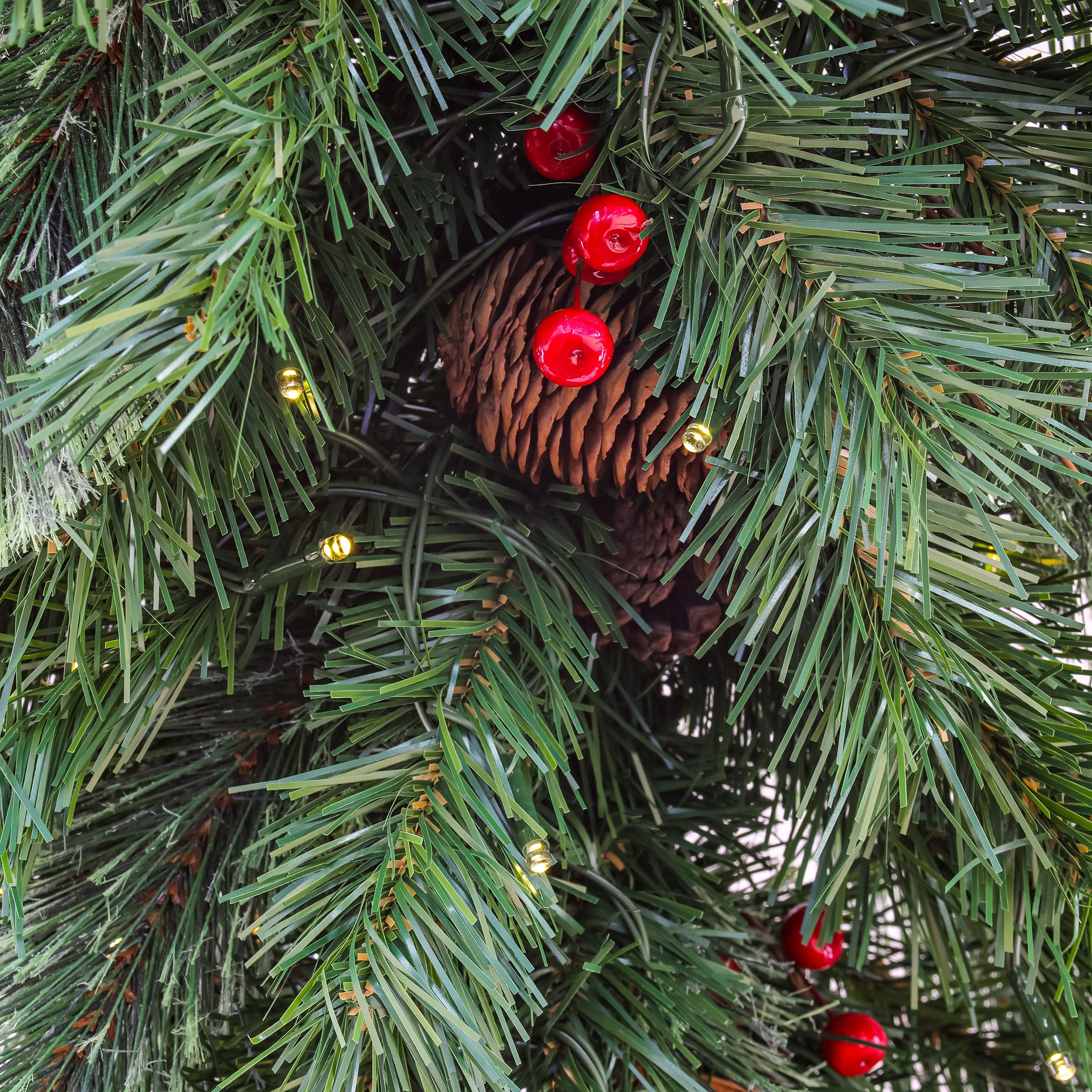 36" Glistening Pine Teardrop with Pine Cones, Red Berries & Twigs
