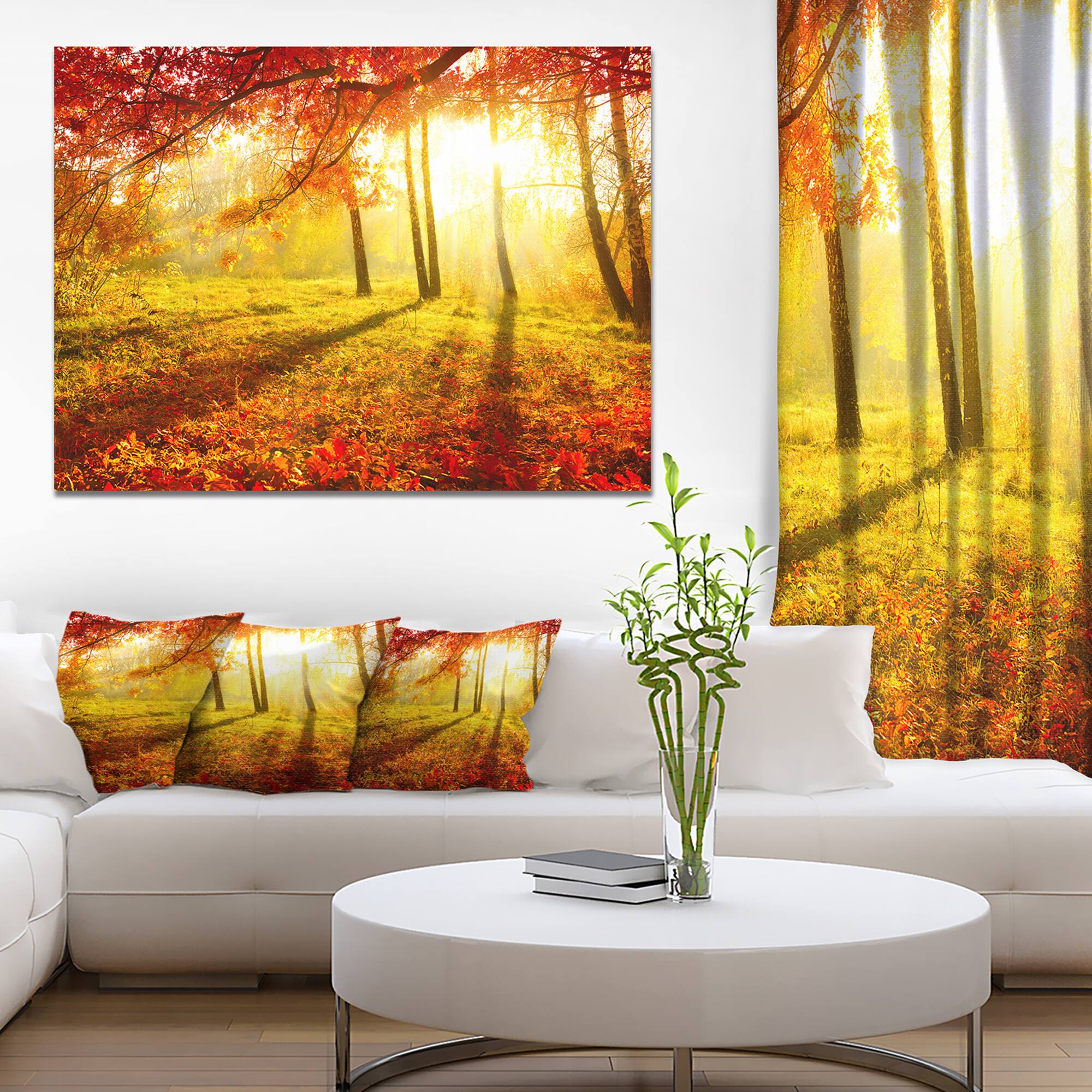Designart - Yellow Red Fall Trees and Leaves - Landscape Canvas Art Print