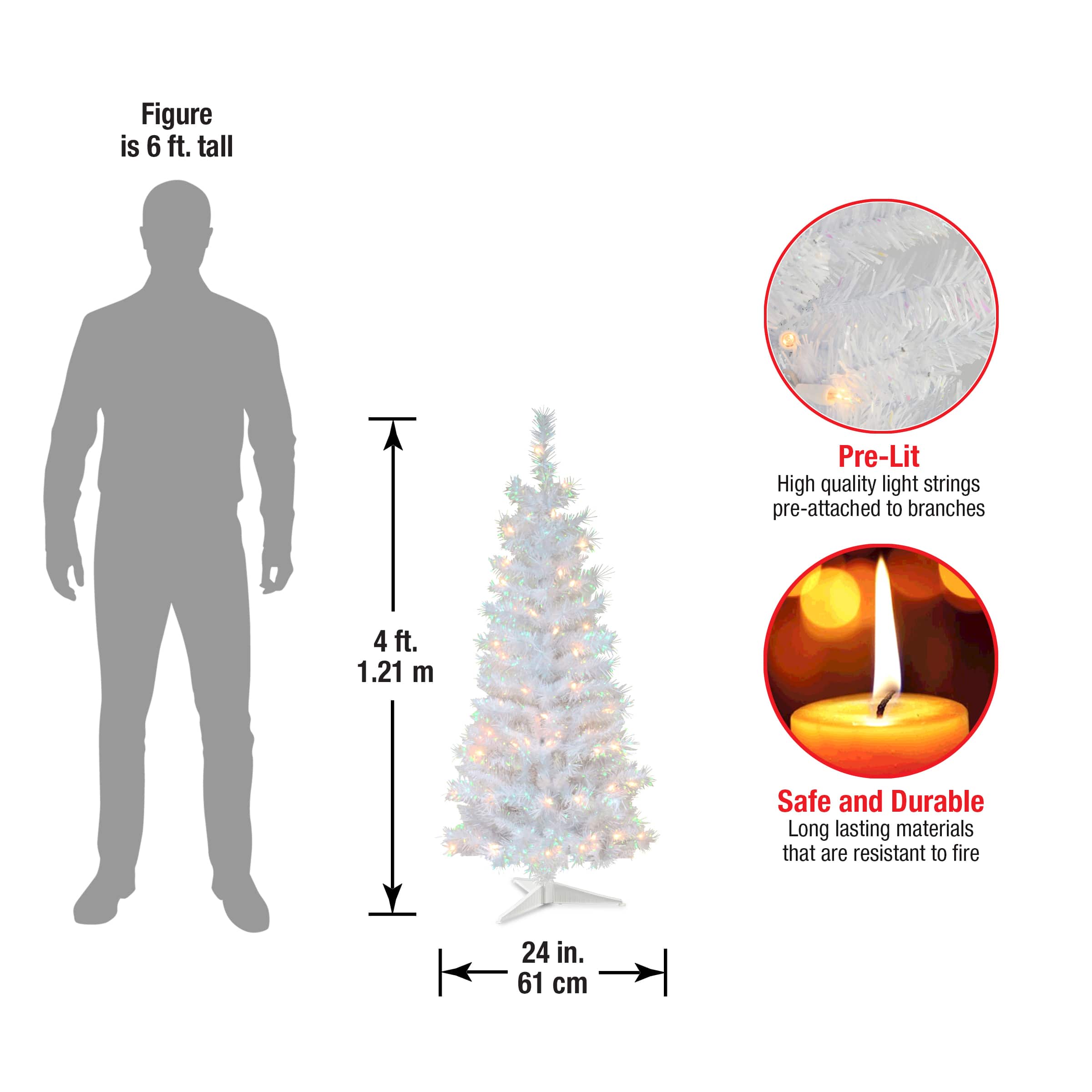 4ft. Pre-Lit White Iridescent Tinsel Artificial Christmas Tree, Clear Lights