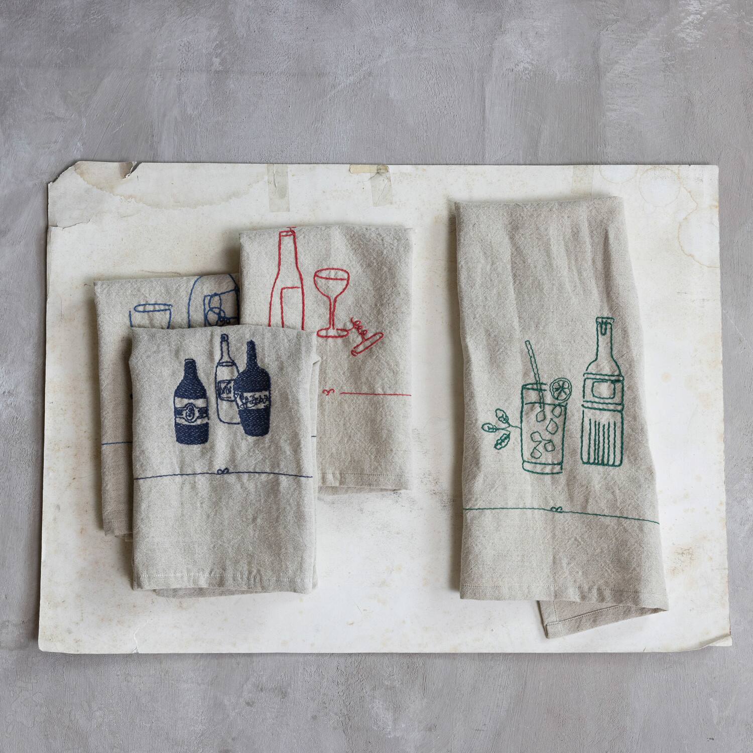 Drink &#x26; Glass Bottles Linen &#x26; Cotton Blend Tea Towels, 4ct.