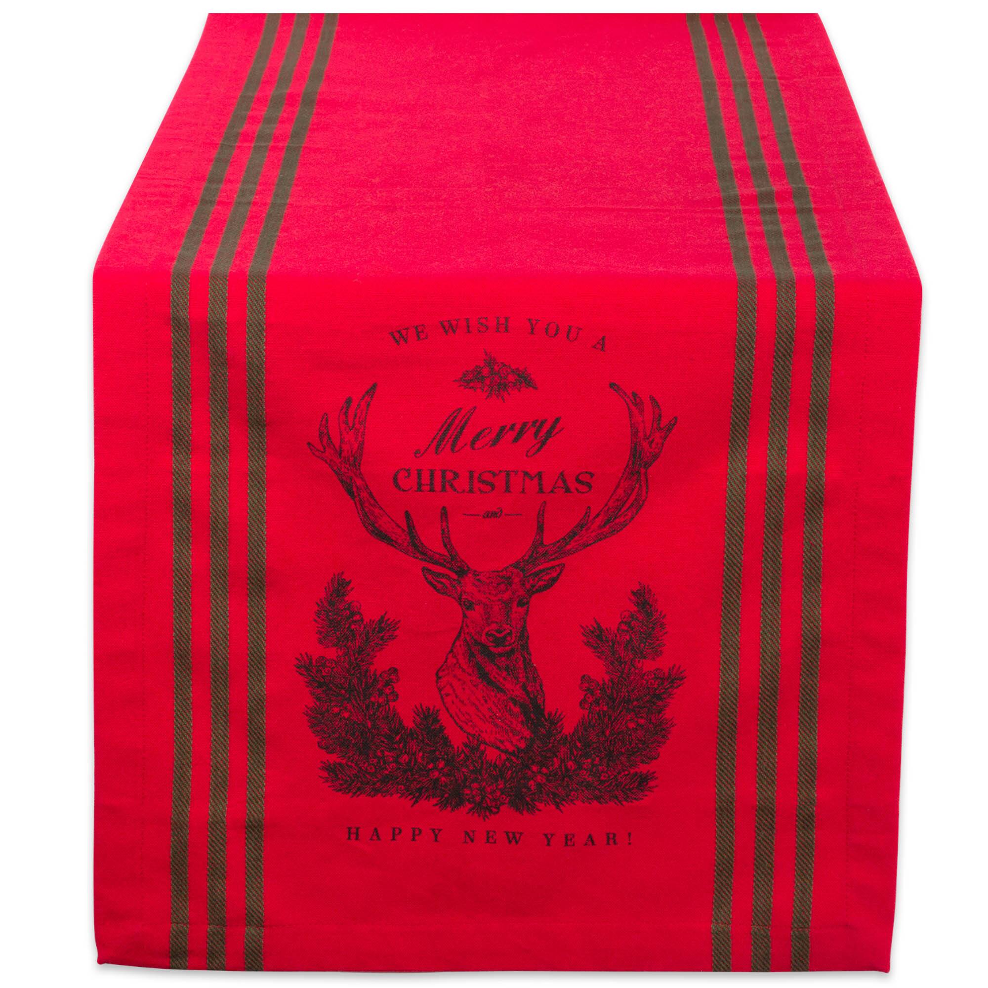 DII&#xAE; 108&#x22; Red Stag Christmas Print Table Runner