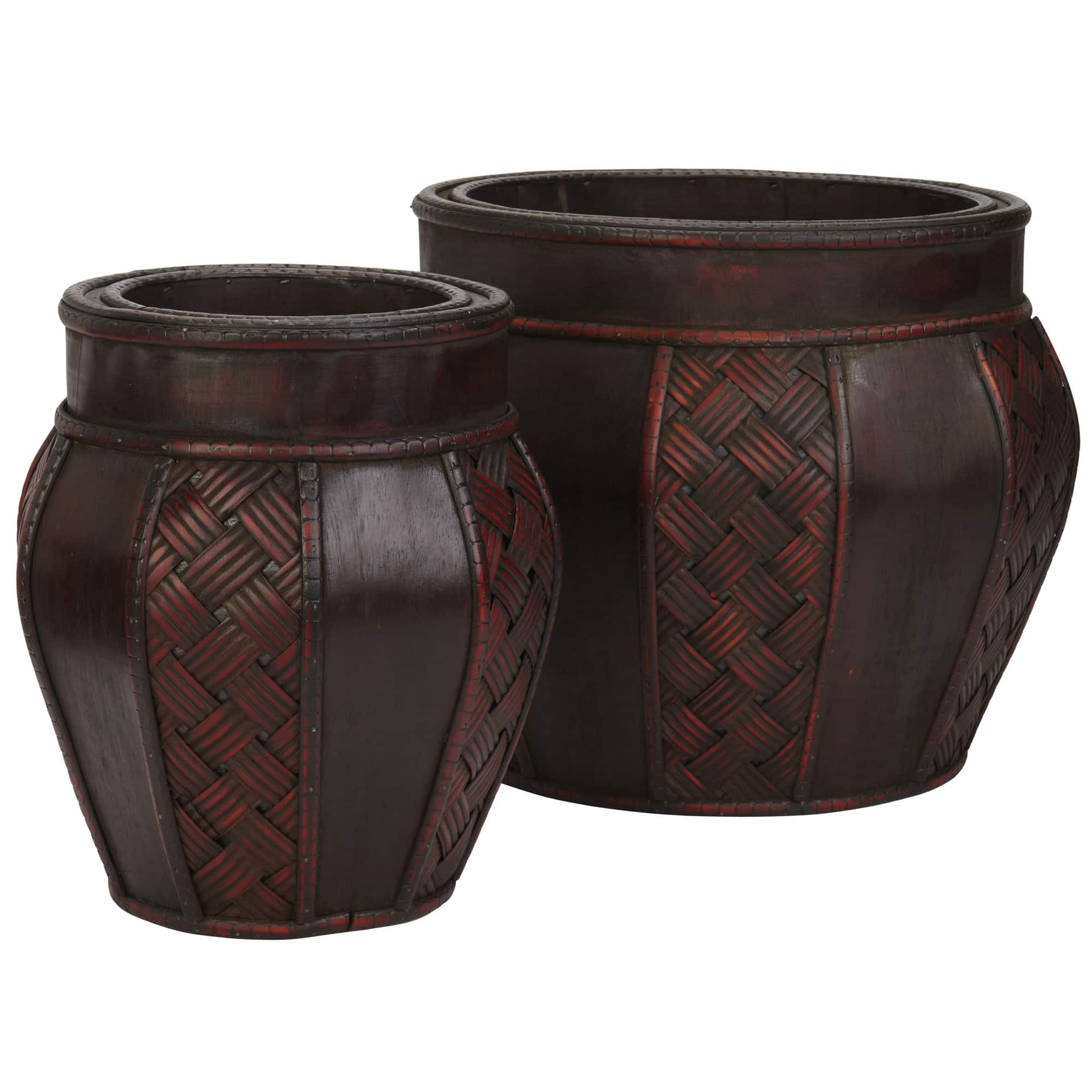 Wood &#x26; Weave Panel Decorative Planters Set