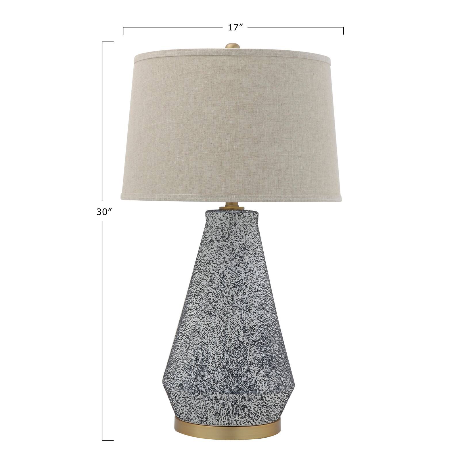 Hello Honey® Textured Blue Glaze Ceramic Table Lamp with Natural Linen Shade