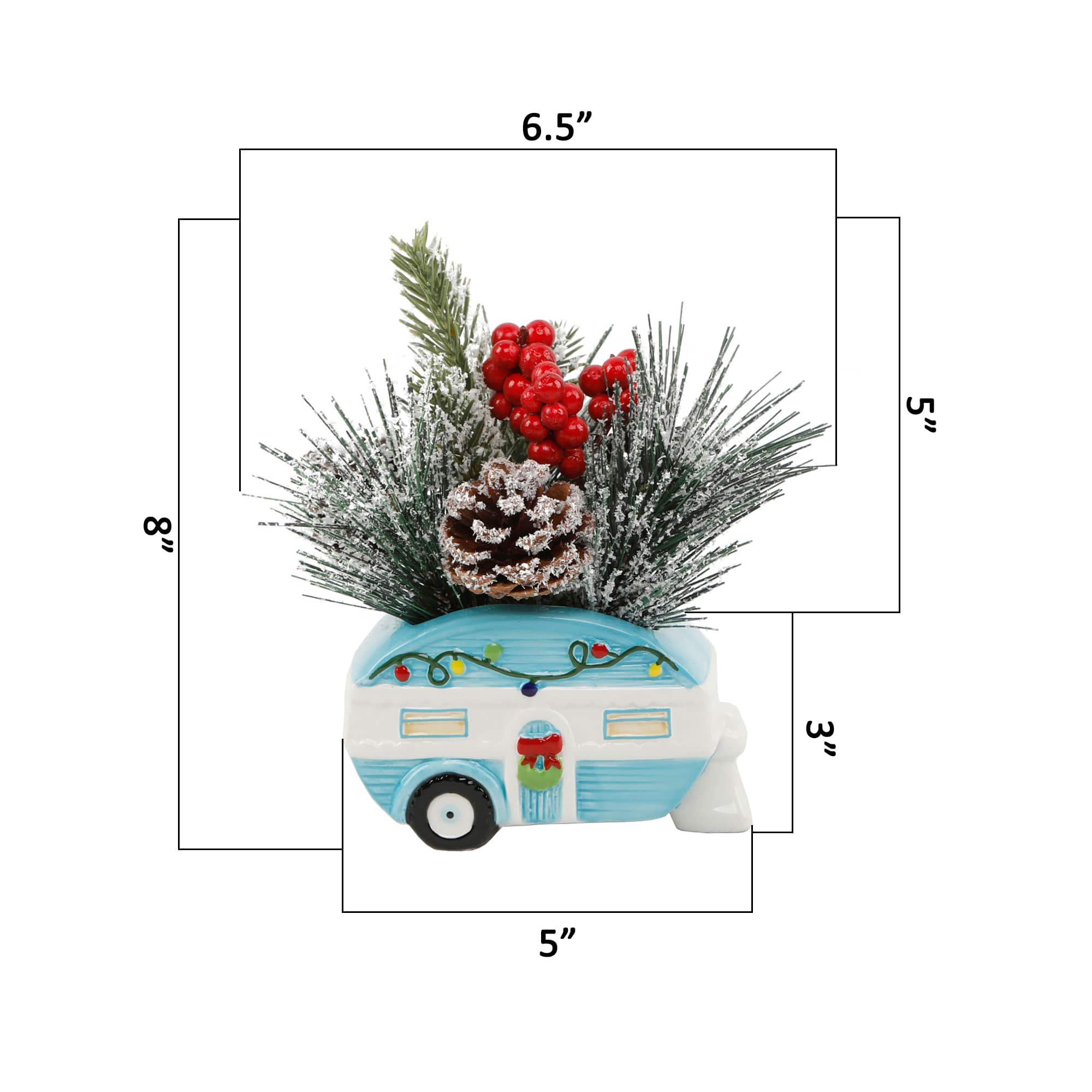 Christmas Mix In 8" Blue Ceramic Camper