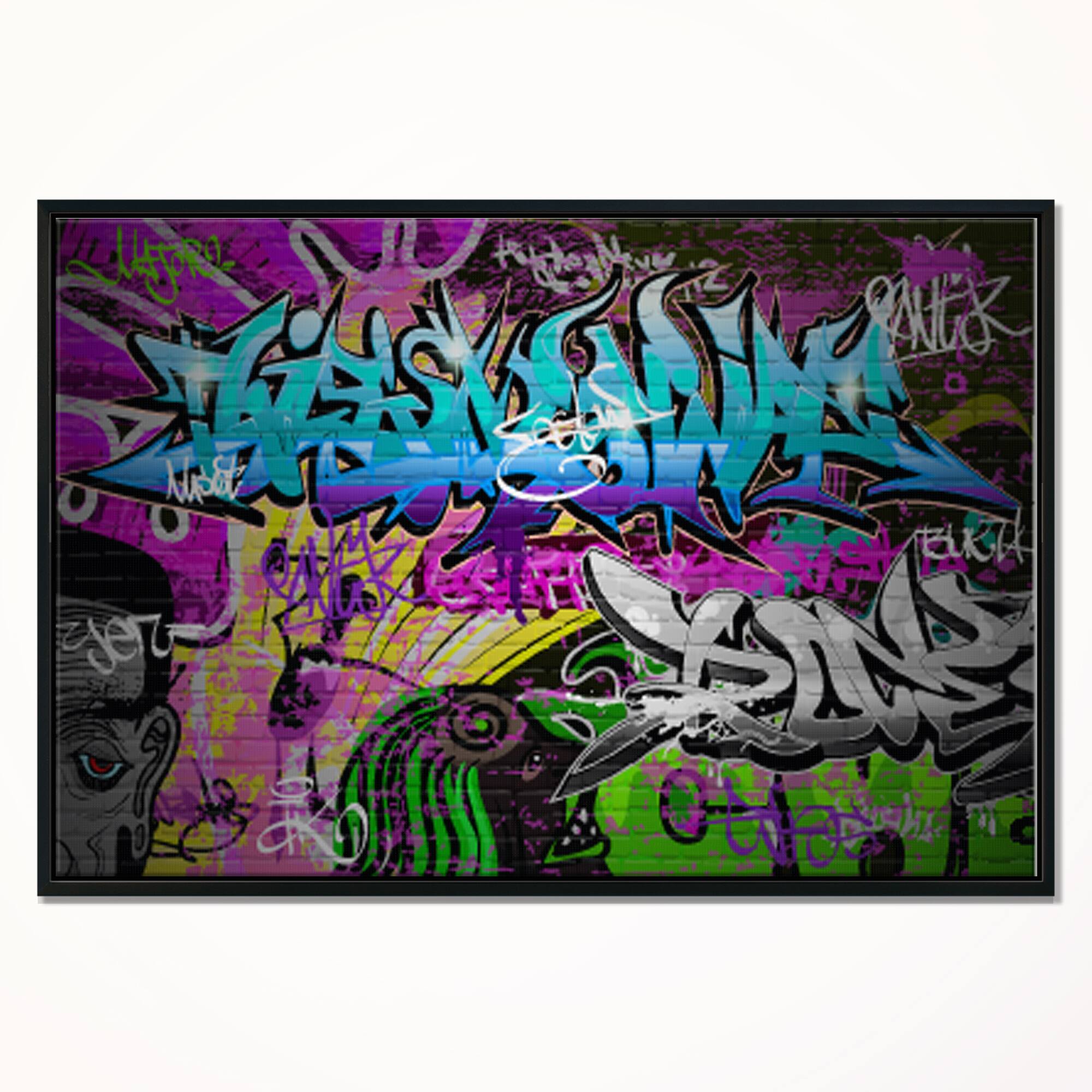 Designart - Graffiti Wall Urban Art - Abstract Street Art Framed Canvas Print
