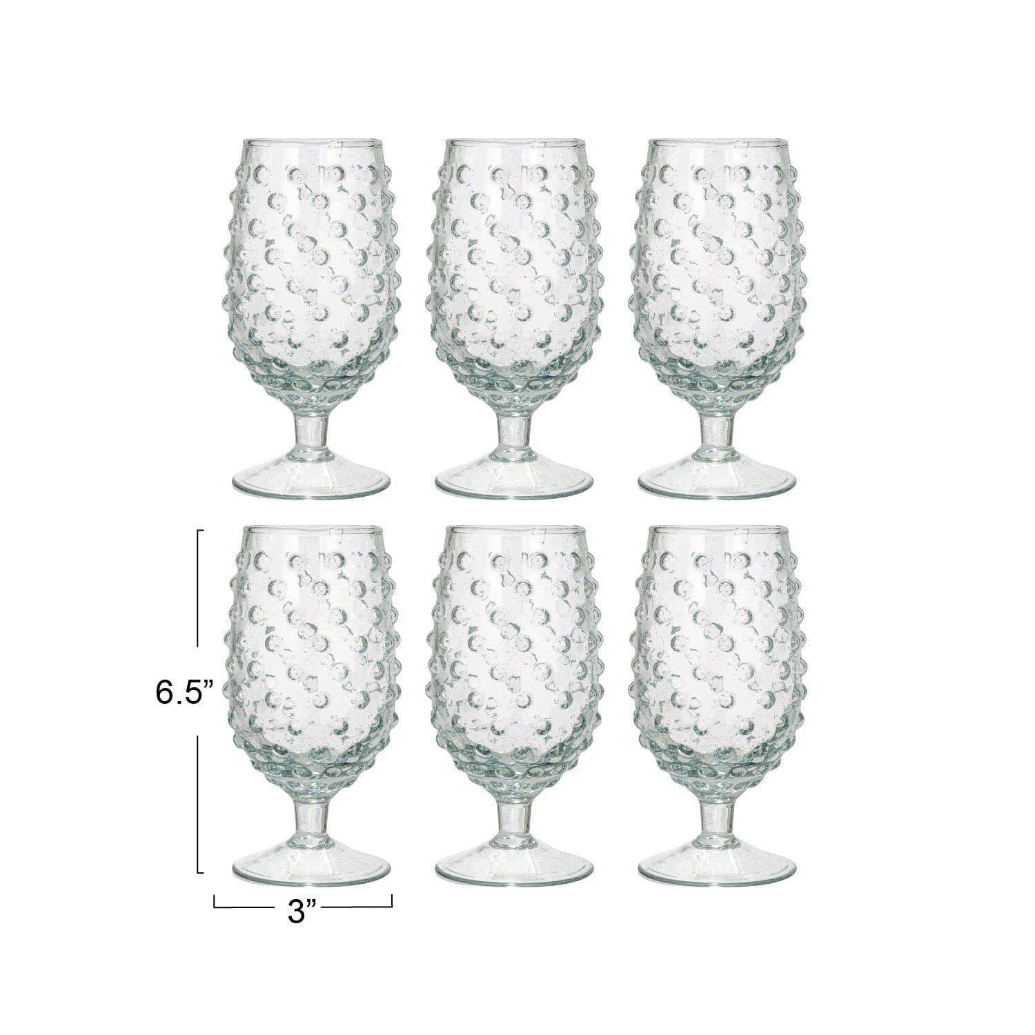 12oz. Clear Glass Hobnail Stemmed Drinking Glass Set, 6ct.