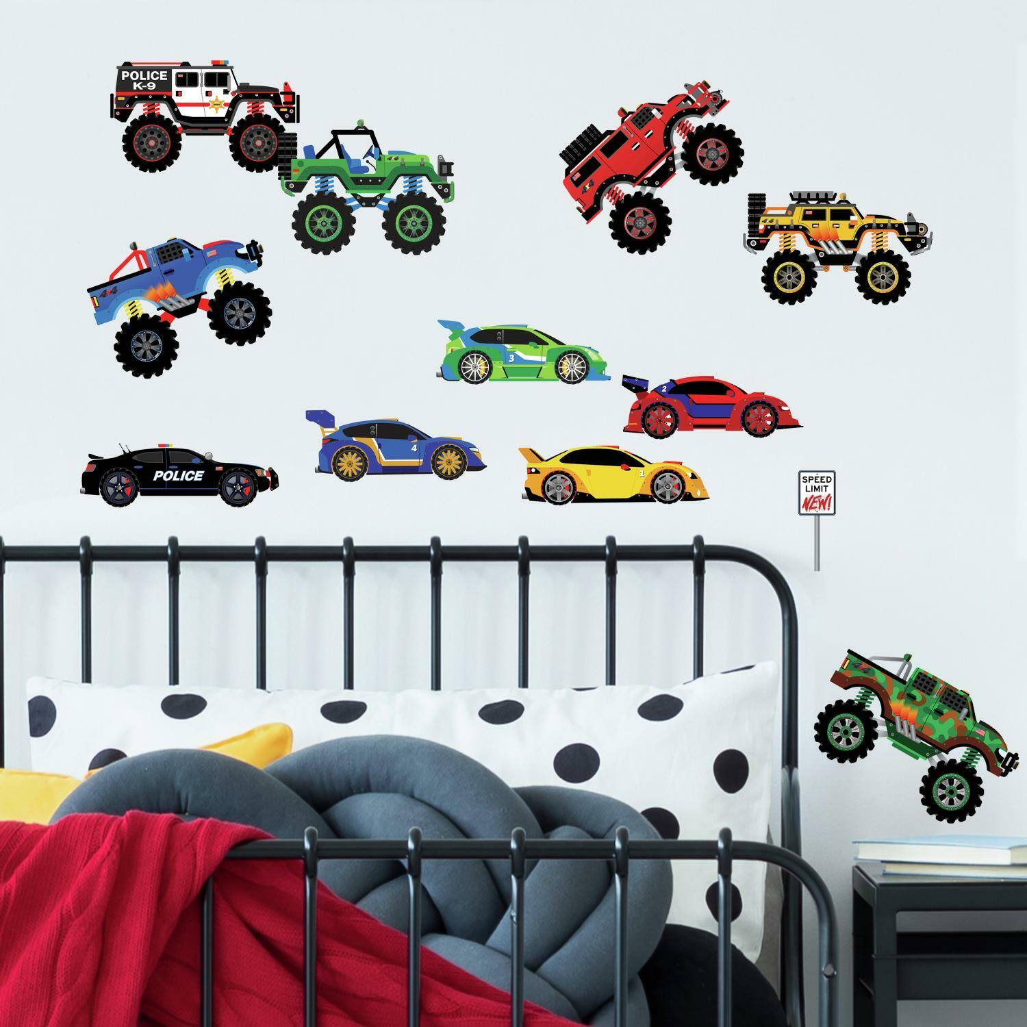 RoomMates Cars &#x26; Trucks Peel &#x26; Stick Giant Wall Decals