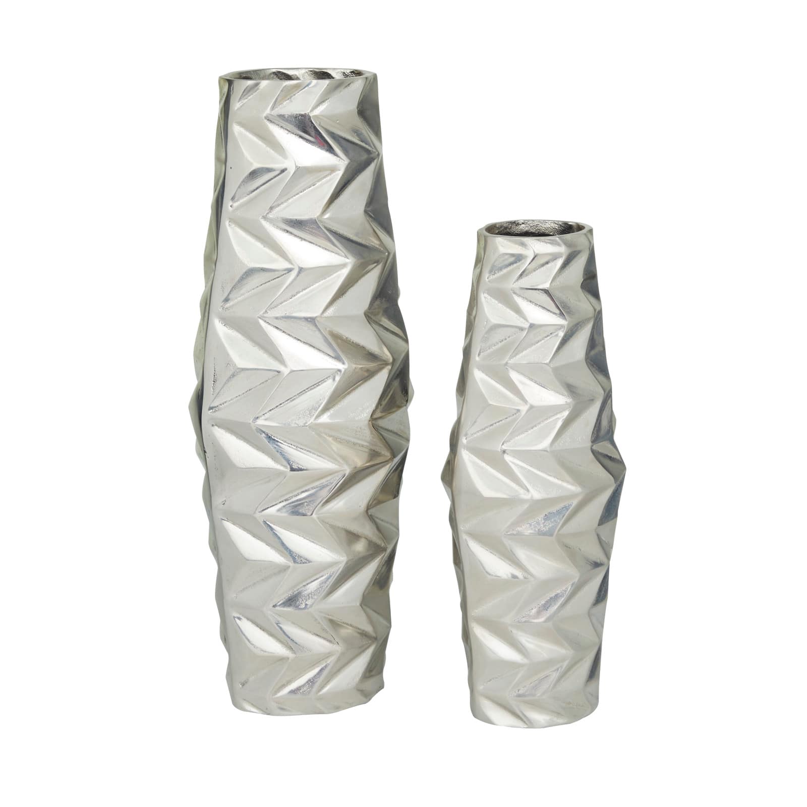Silver Aluminum Modern Vase, Set of 2" 20", 15"