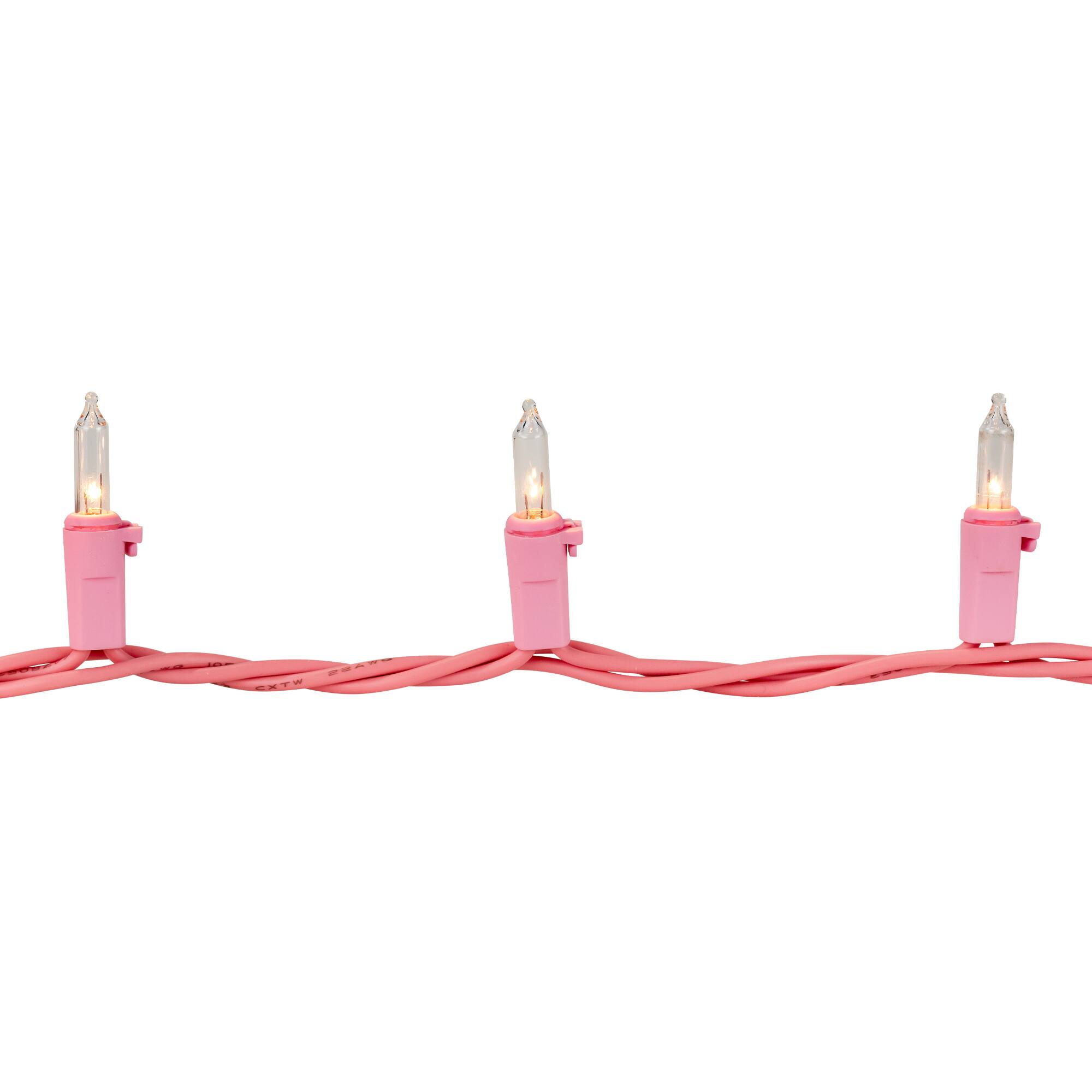 100ct Clear Mini Valentine&#x27;s Day Light Set 20ft Pink Wire