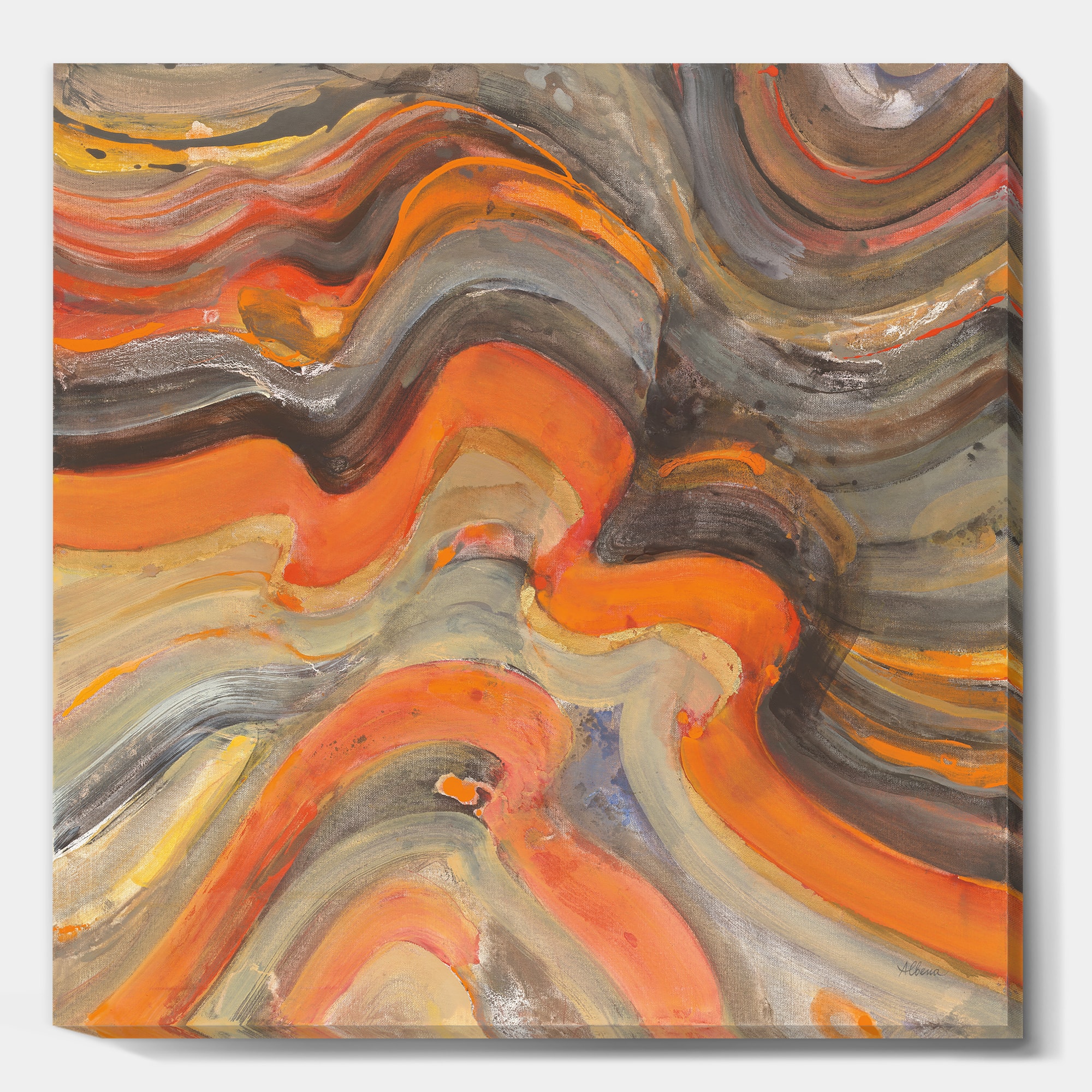 Designart - Abstract Gilded Orange Waves - Contemporary Gallery-wrapped Canvas