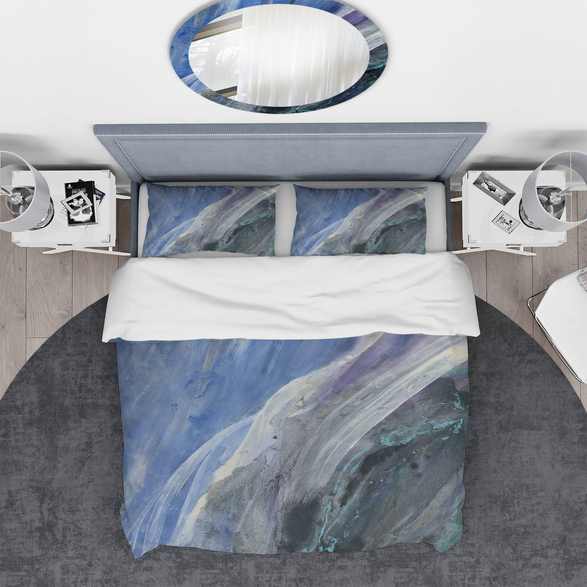 Designart 'Black And Blue Abstract Water Painting' Geometric Bedding Set