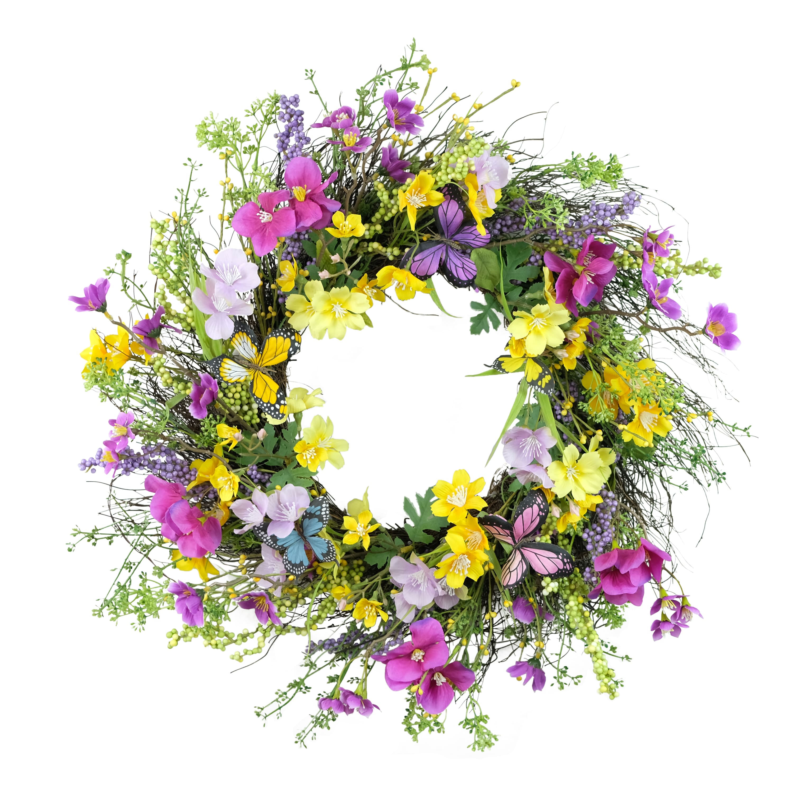 24" Pink, Purple & Yellow Spring Dogwood Floral Wreath