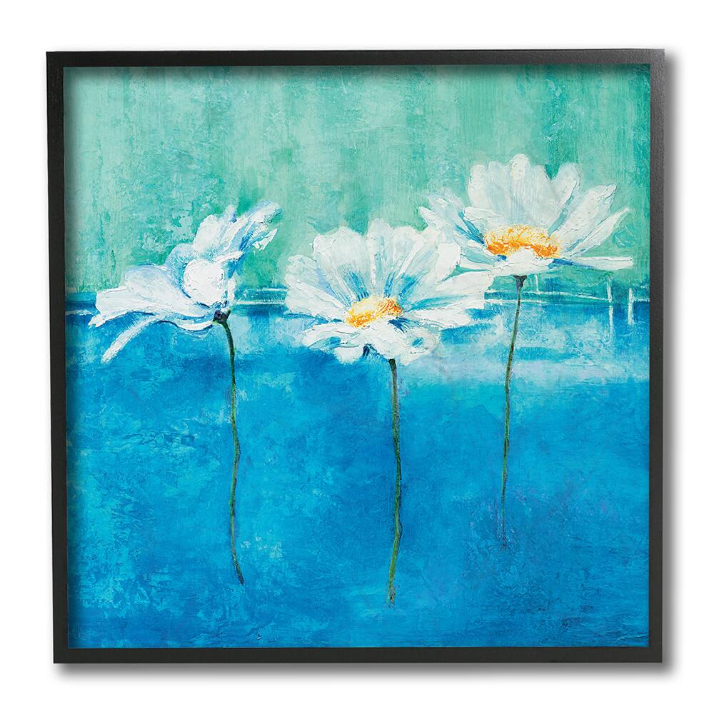 Stupell Industries Abstract Blue Color Pop White Daisy Floral,12" x 12"