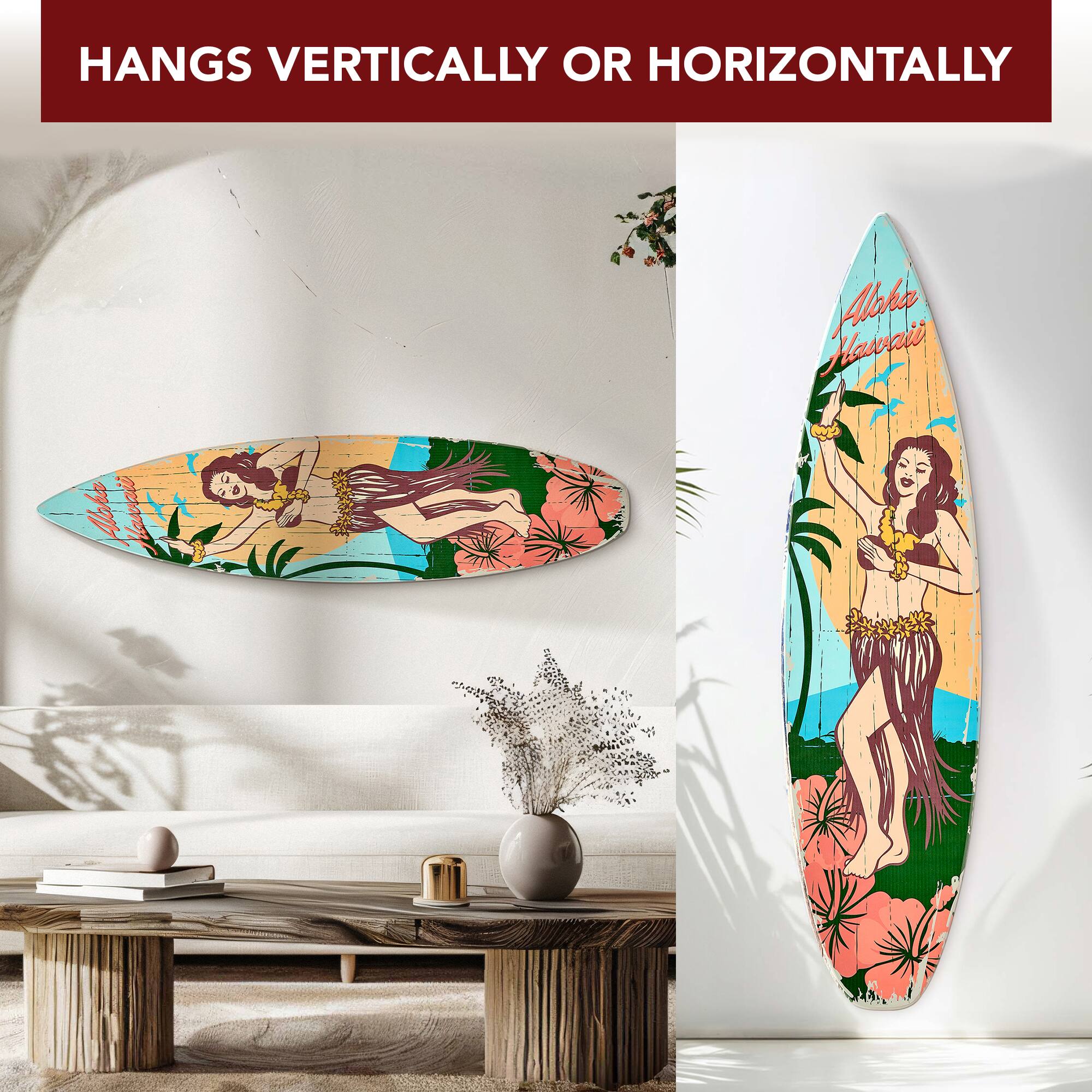 American Art Decor Aloha Hawaii Surfboard Plague Wall Sign - 15&#x22; x 59.625&#x22;