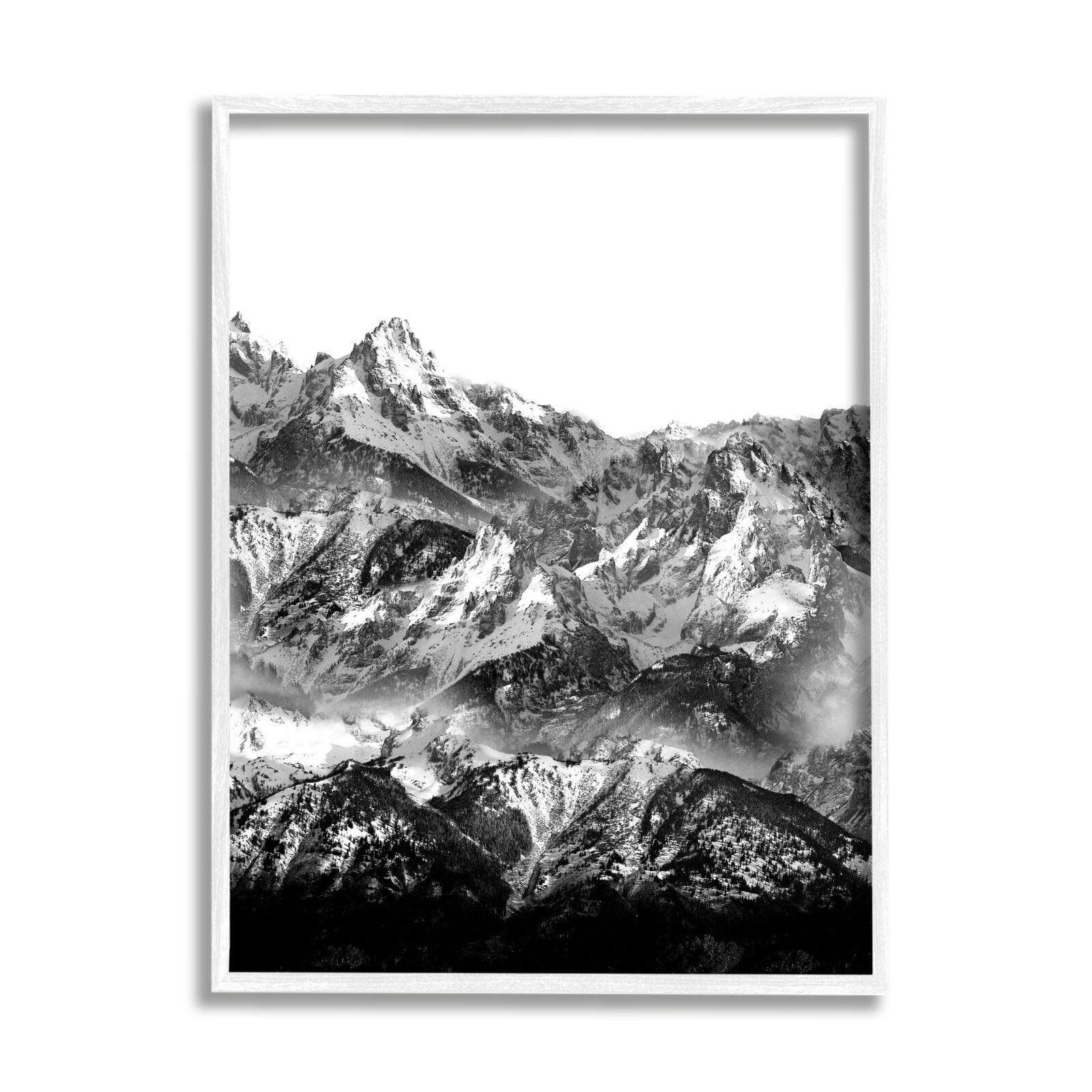 Stupell Industries Snow Cap Mountains High Contrast Black White Landscape Framed Wall Art