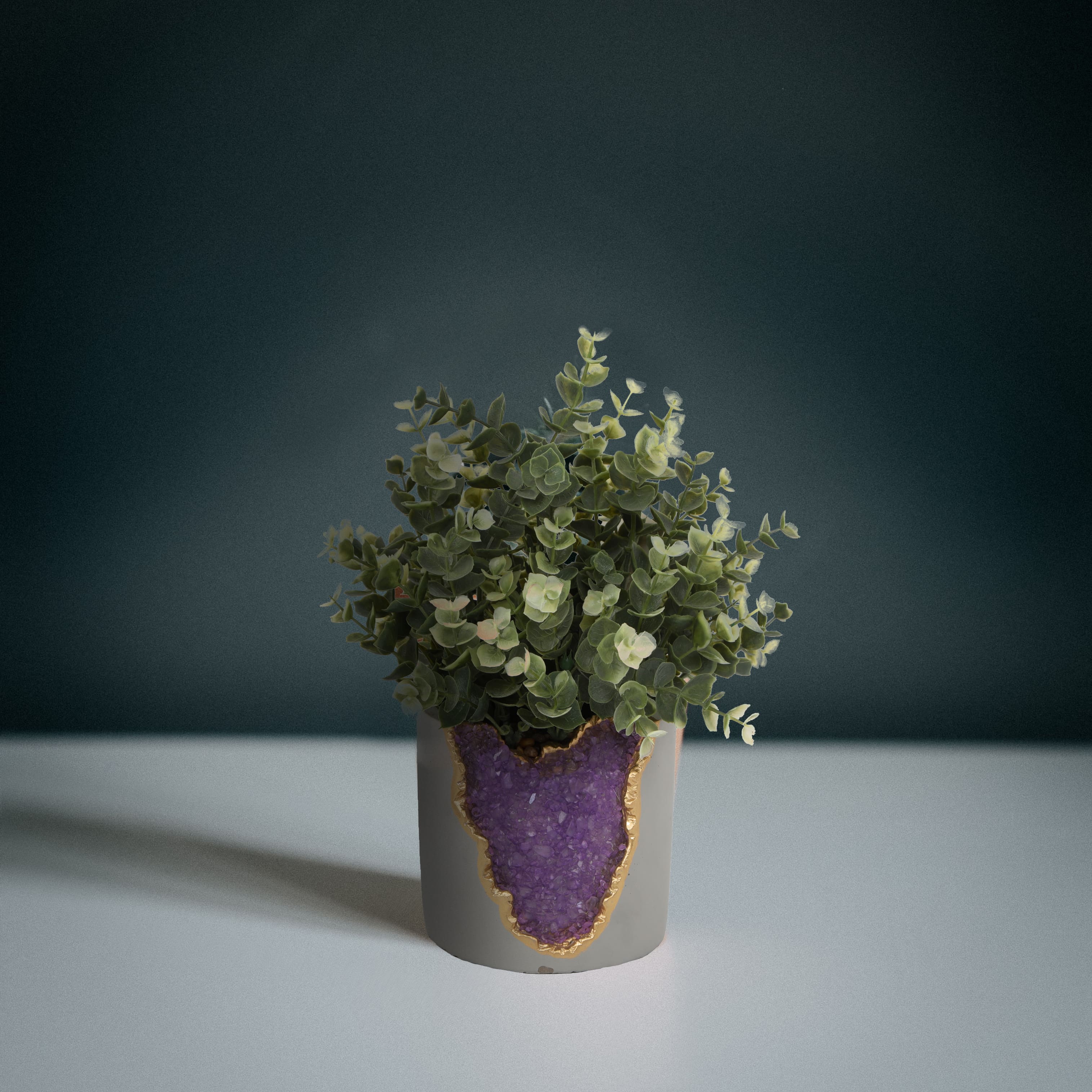 Flora Bunda&#xAE; 11&#x22; Eucalyptus in Purple Amethyst Crystal Planter