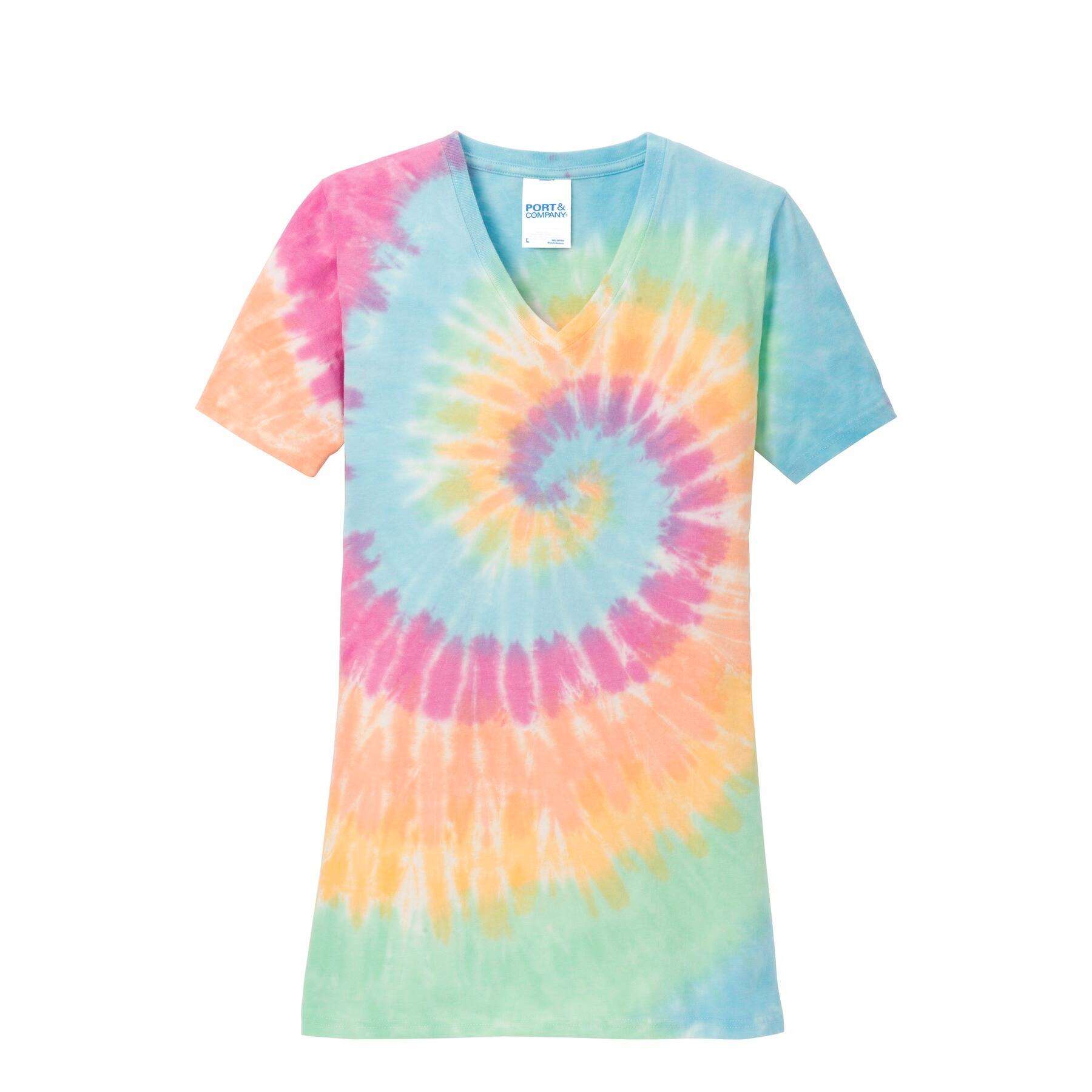 Port & Company® Ladies Tie-Dye V-Neck T-Shirt