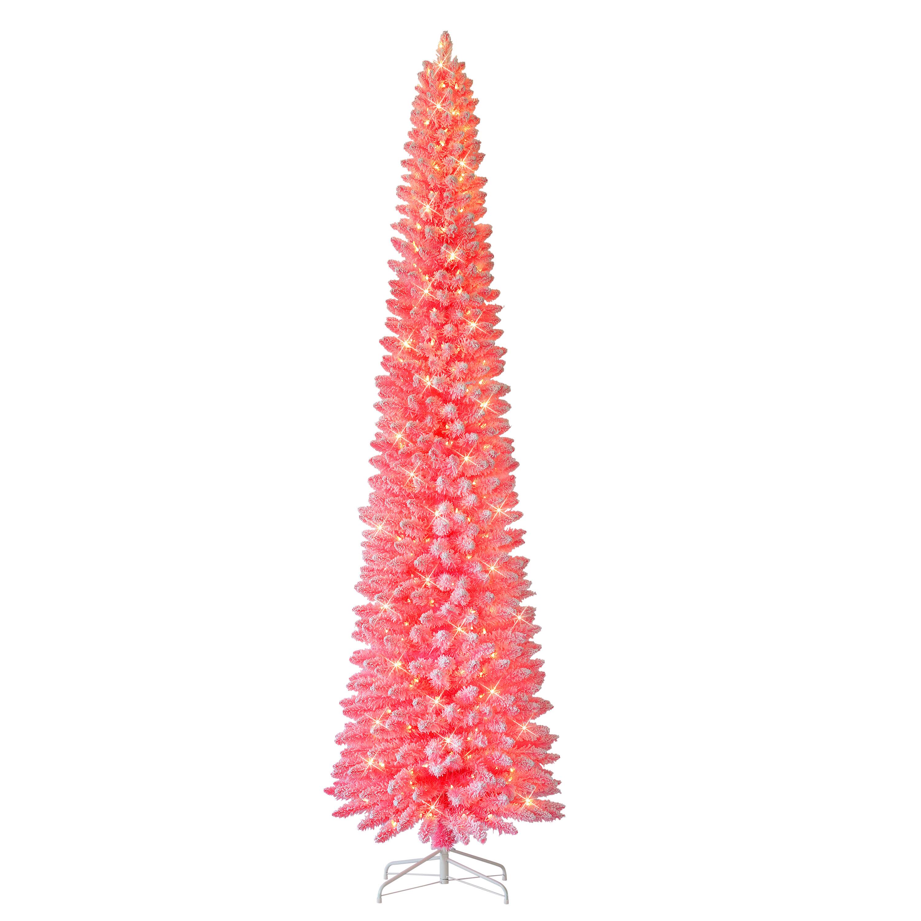 9ft. PreLit Flocked Fashion Pink Artificial Christmas Tree, Clear