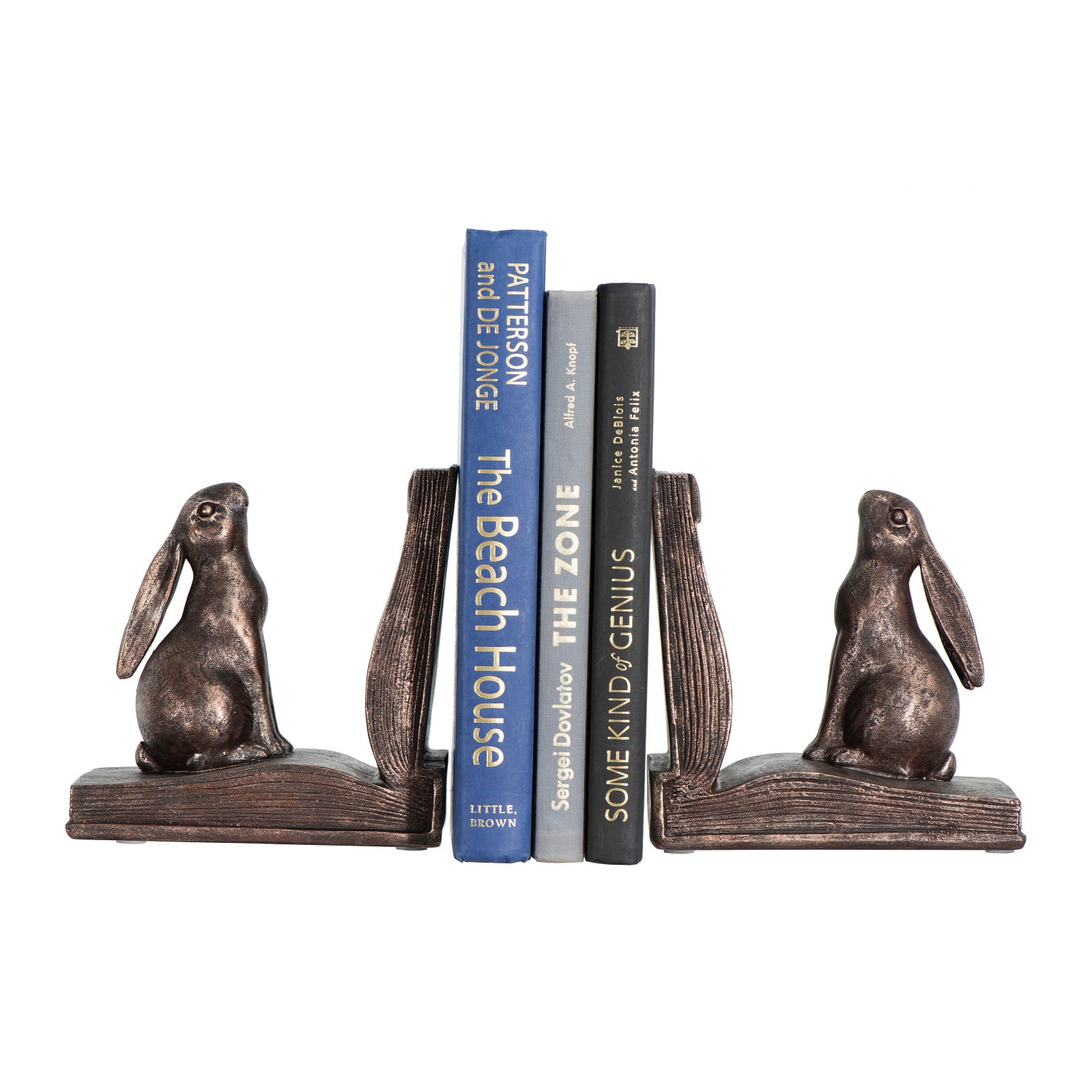 Rustic Bronze Rabbit on Book Bookends Set