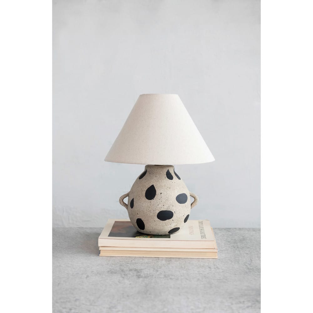Hello Honey&#xAE; 15&#x22; Hand-Painted Terra-cotta Table Lamp with Dots and Fabric Shade