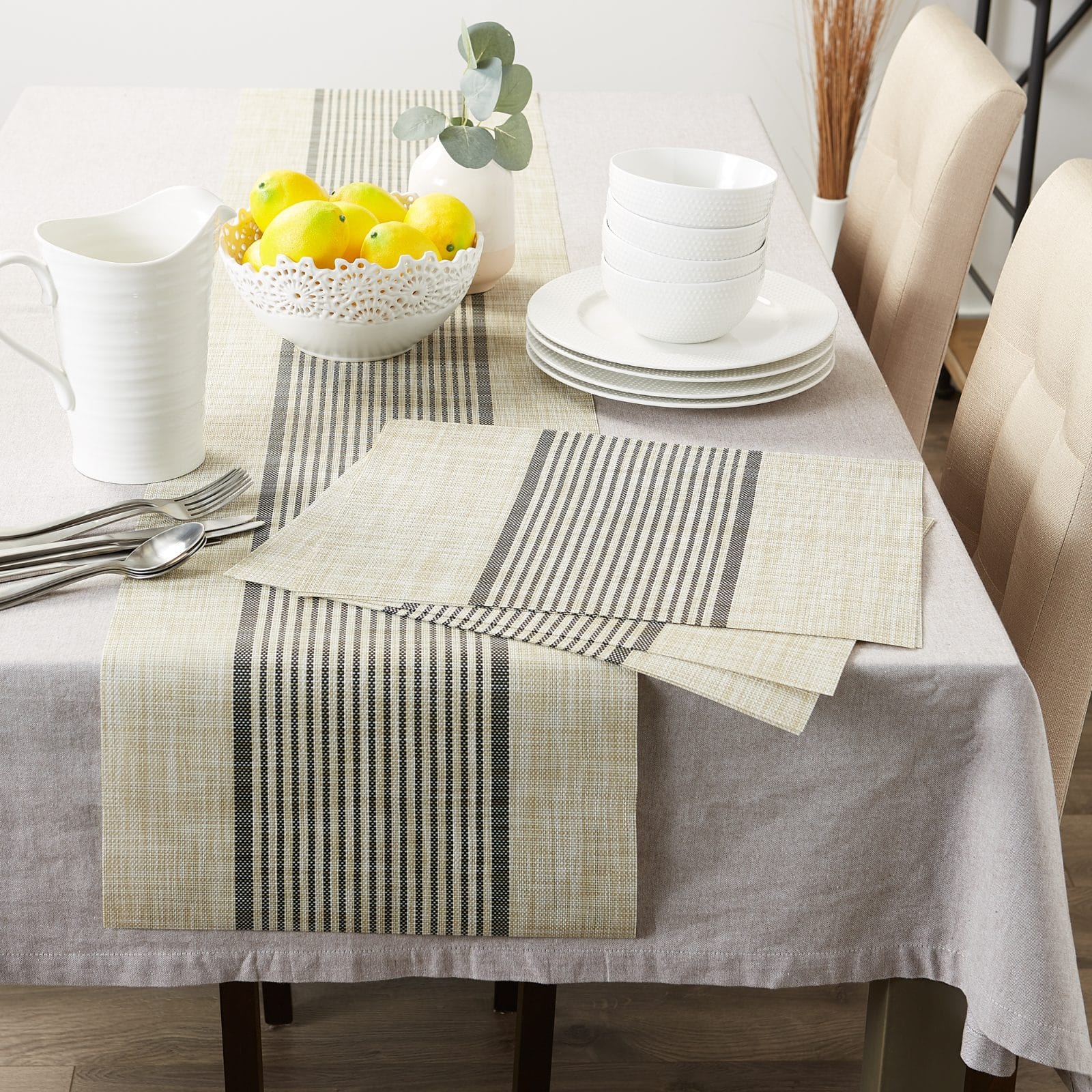 DII® Black Middle Stripe PVC Woven Placemat, 6ct.