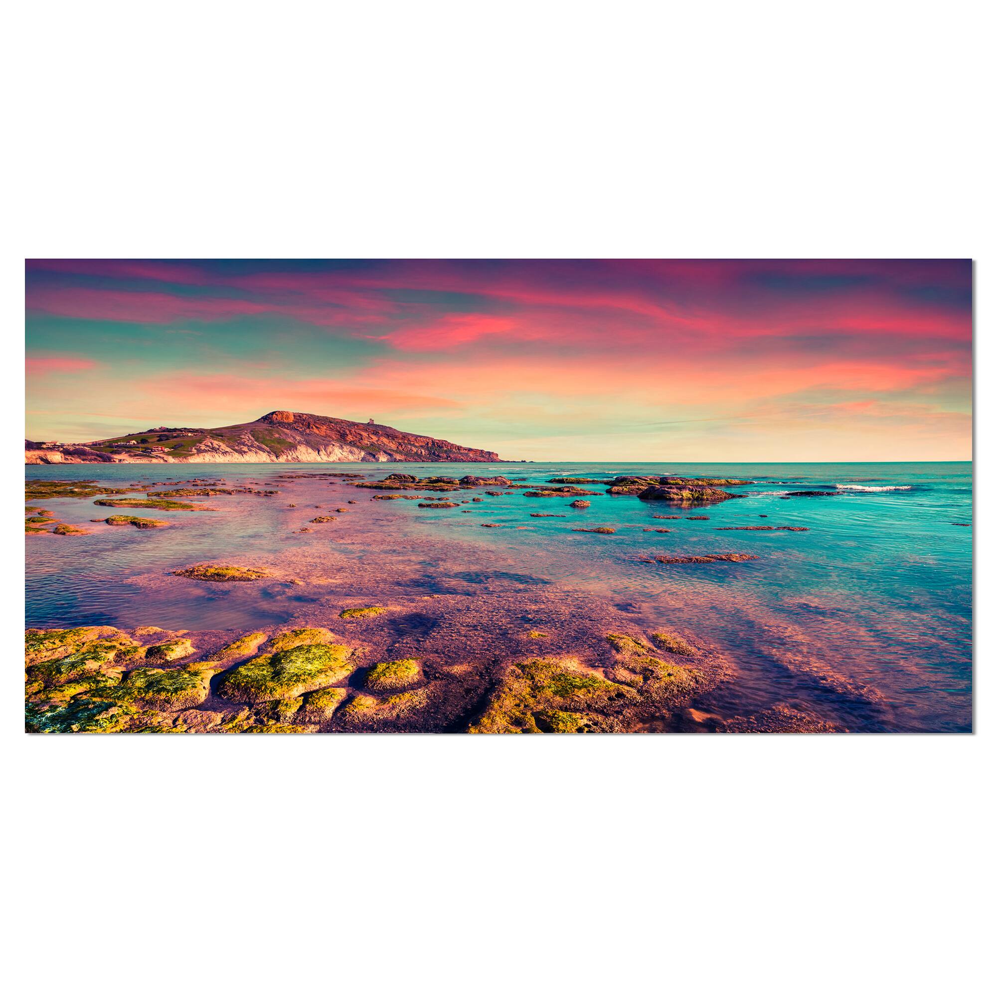 Designart - Giallonardo Beach Colorful Sunset - Seashore Photo Canvas Print