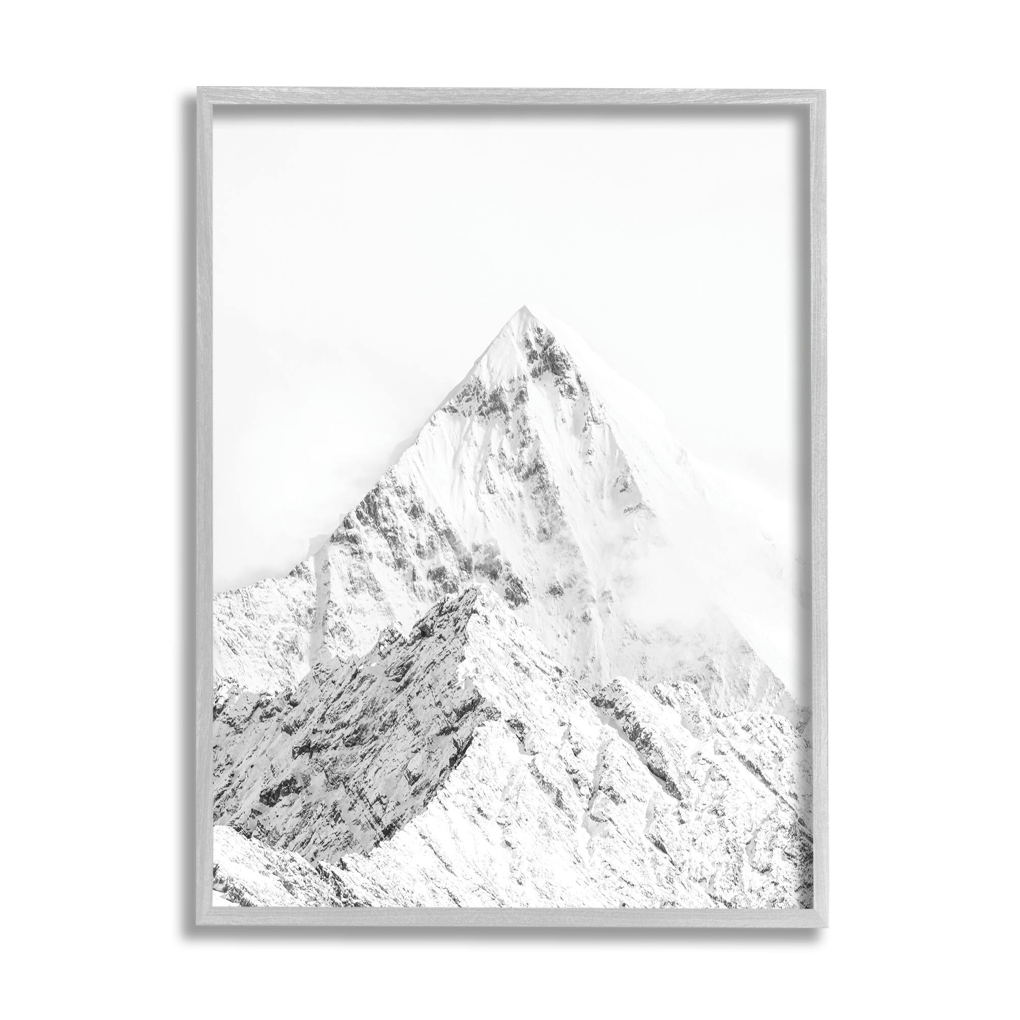 Stupell Industries Snowy Mountain Peak Sharp Lines Black White in Gray Frame Wall Art