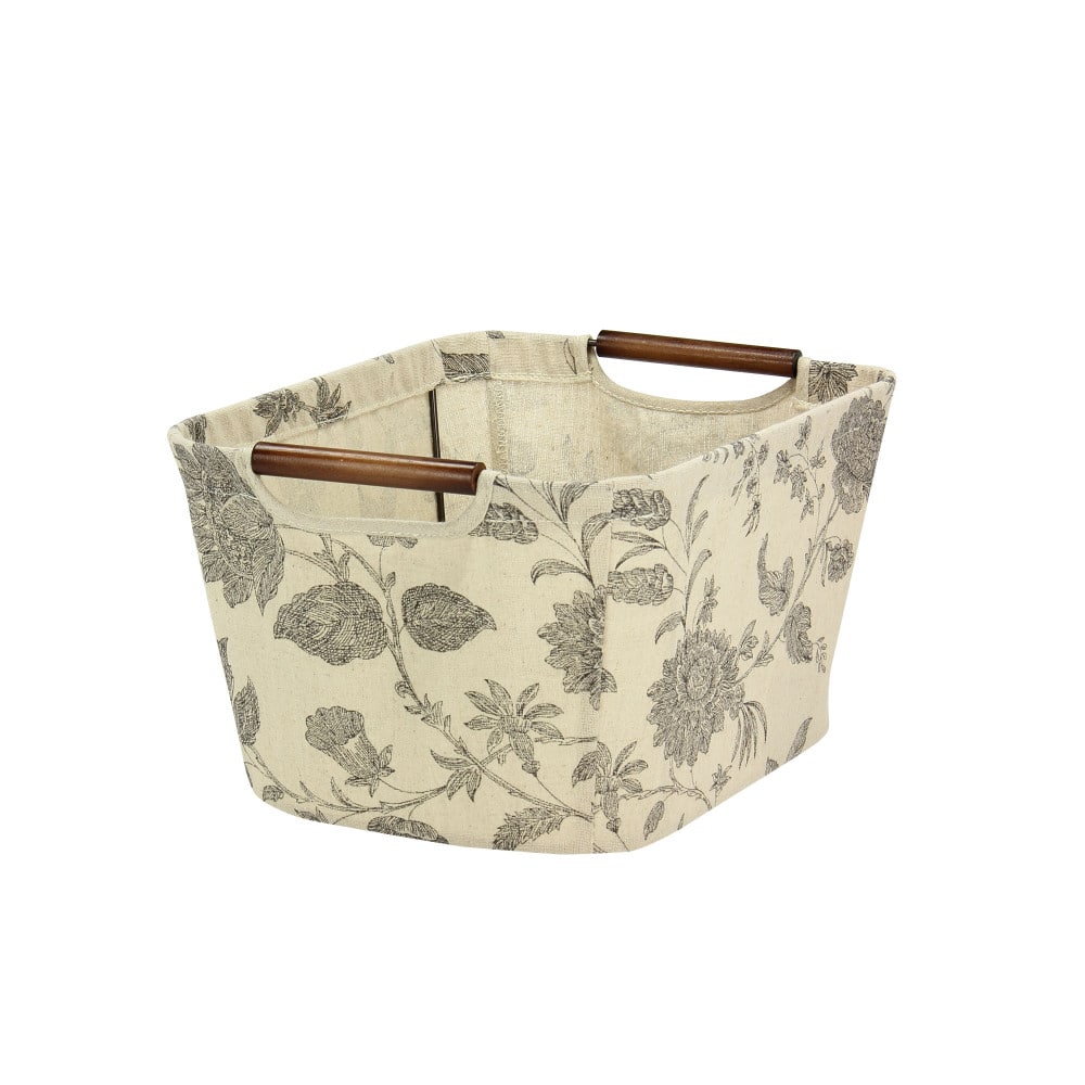 Household Essentials Storage Bin with Wood Handles (Small, Floral)