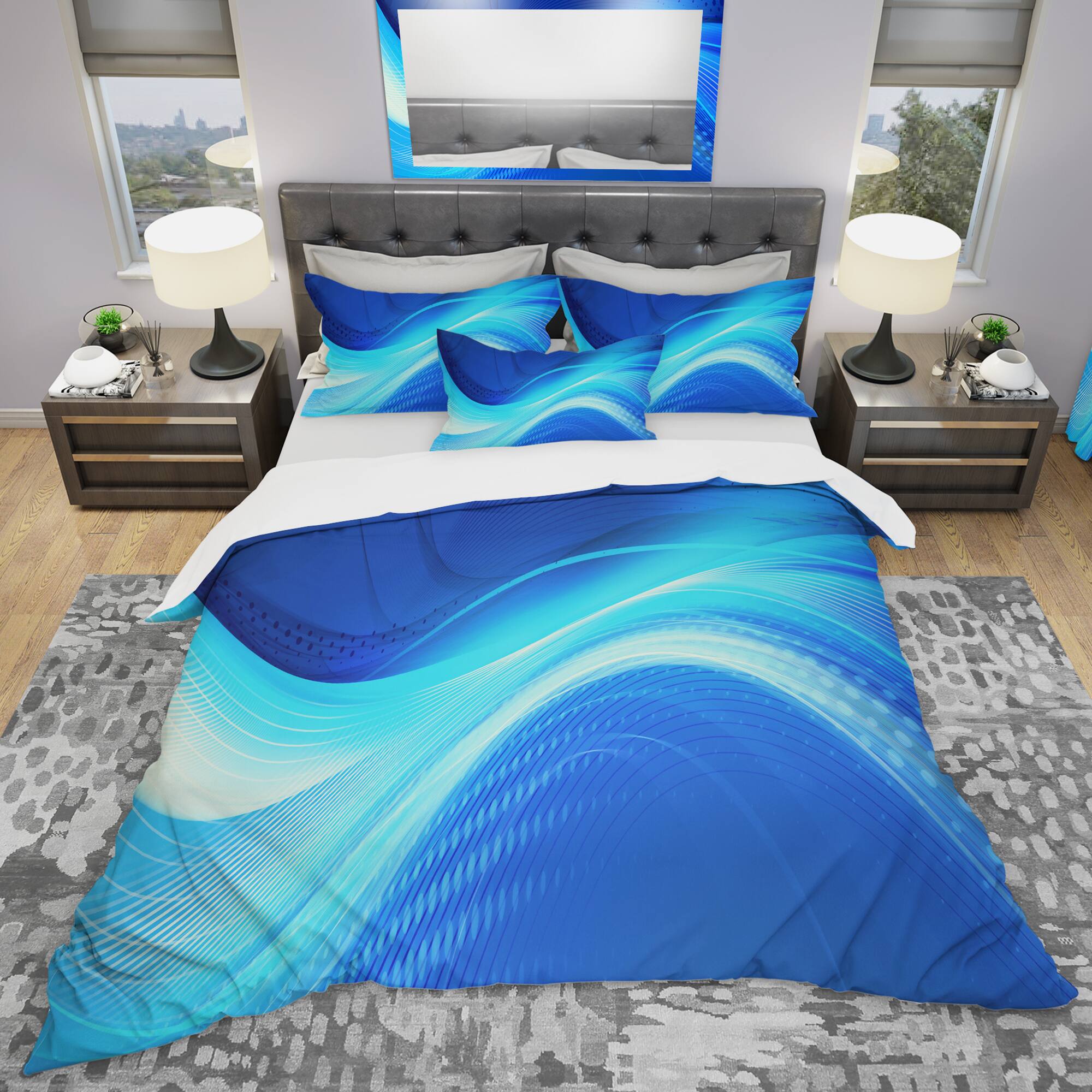 Designart &#x27;Blue Hues Abstract&#x27; Modern &#x26; Contemporary Bedding Set - Duvet Cover &#x26; Shams