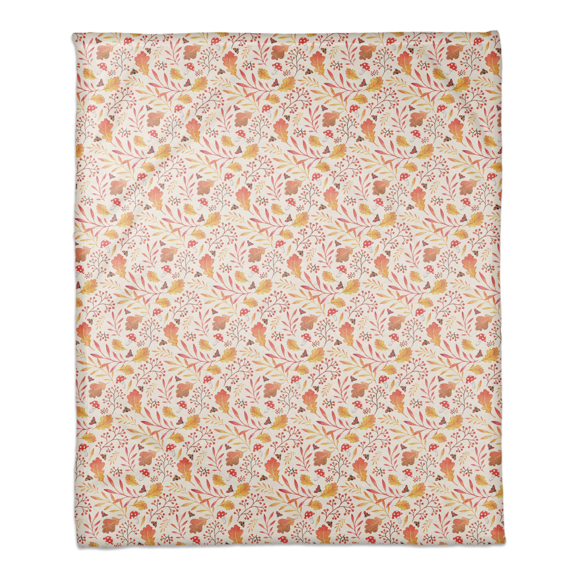 Watercolor Fall Leaves Coral Fleece Blanket