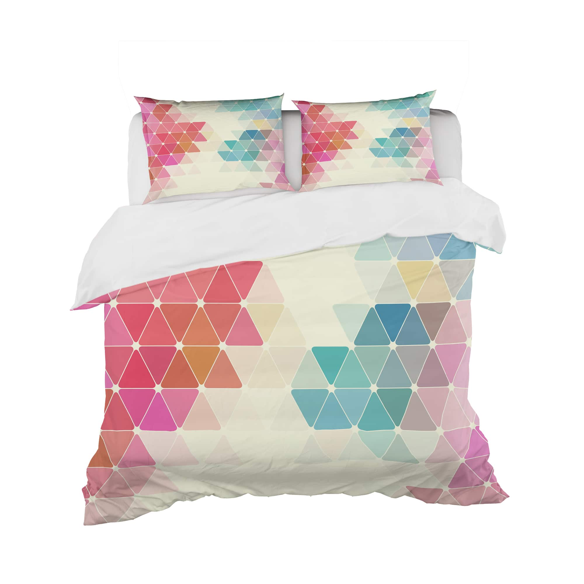 Ambesonne Geometric Fitted Sheet ＆ Pillow Sham Set, Colorful