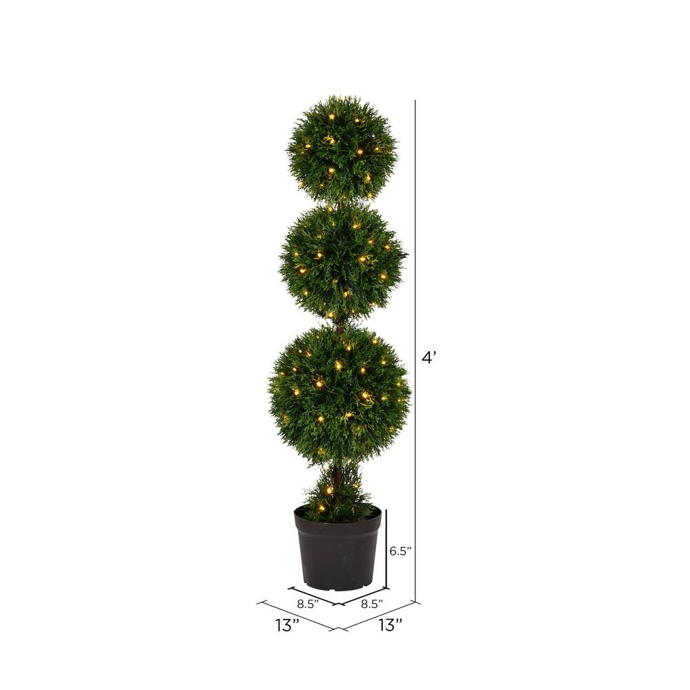 4ft. Pre-Lit Potted Cedar Triple Ball Topiary Tree