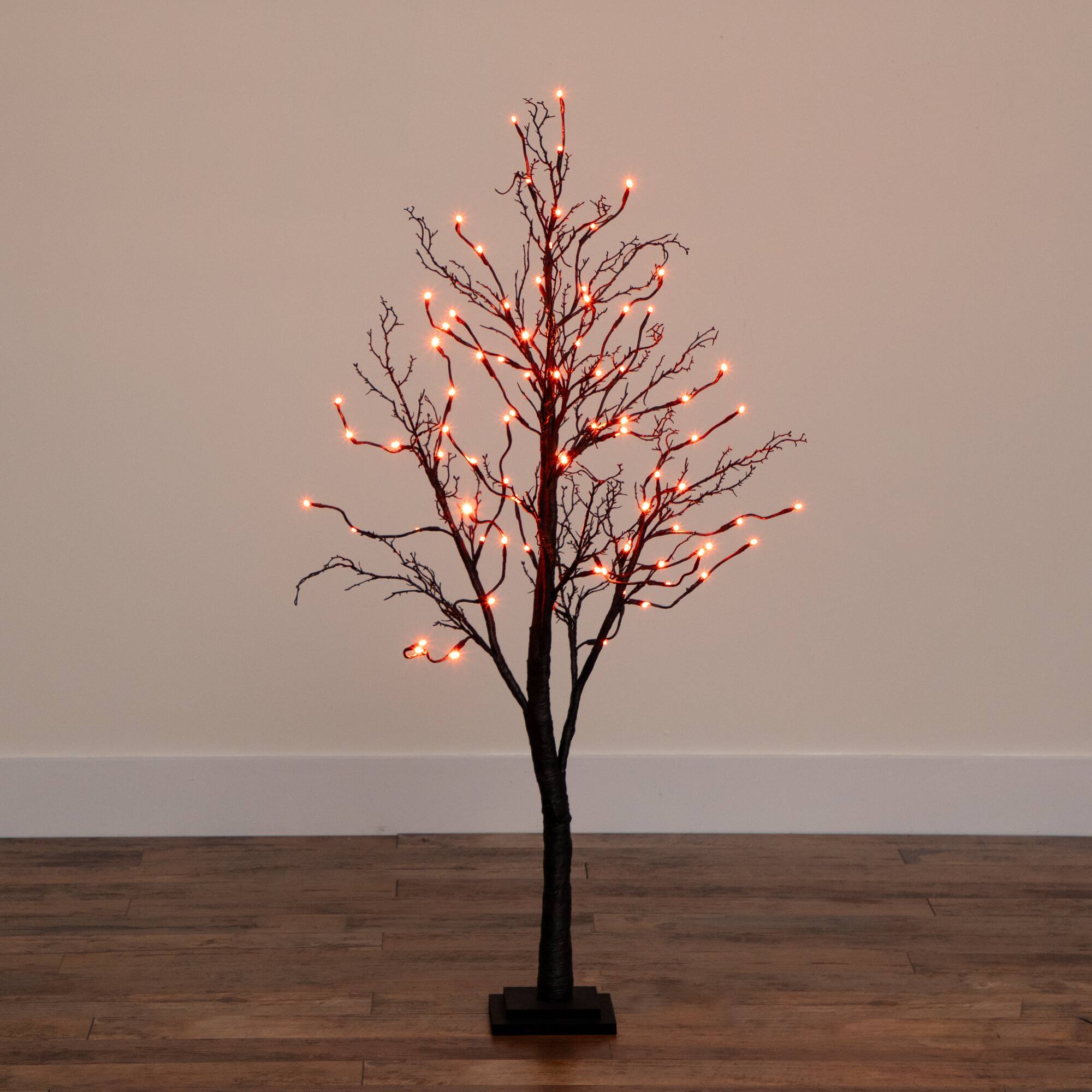 4ft. Orange &#x26; Purple LED Pre-Lit Halloween Deluxe Black Twig Artificial Fall Tree