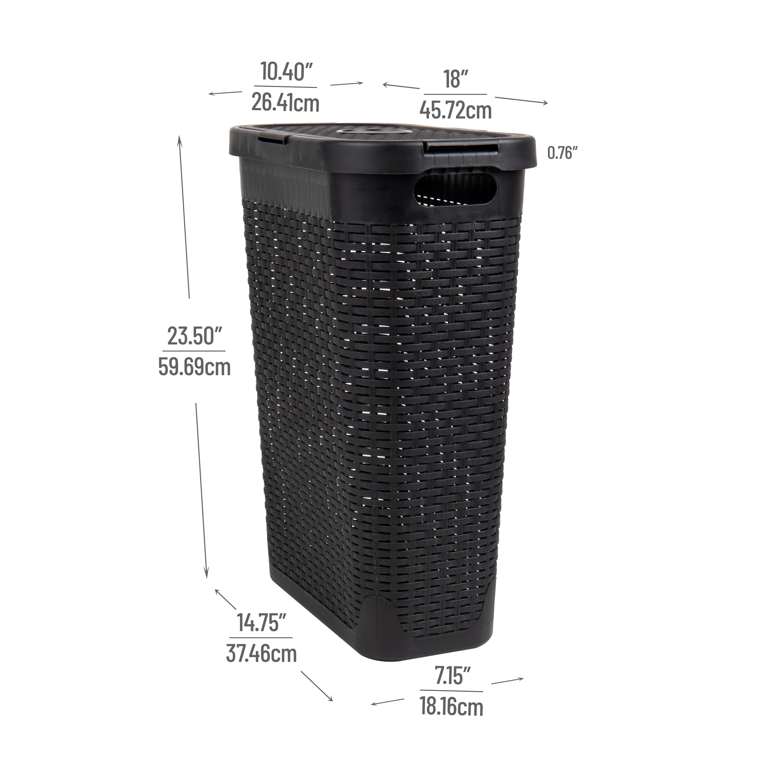 Mind Reader 40L Ventilated Slim Laundry Hamper with Cut Out Handles &#x26; Attached Hinged Lid, 2ct.
