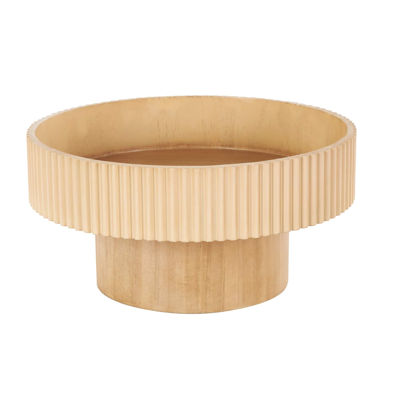14" Wood Ribbed Decorative Bowl with Elevated Base