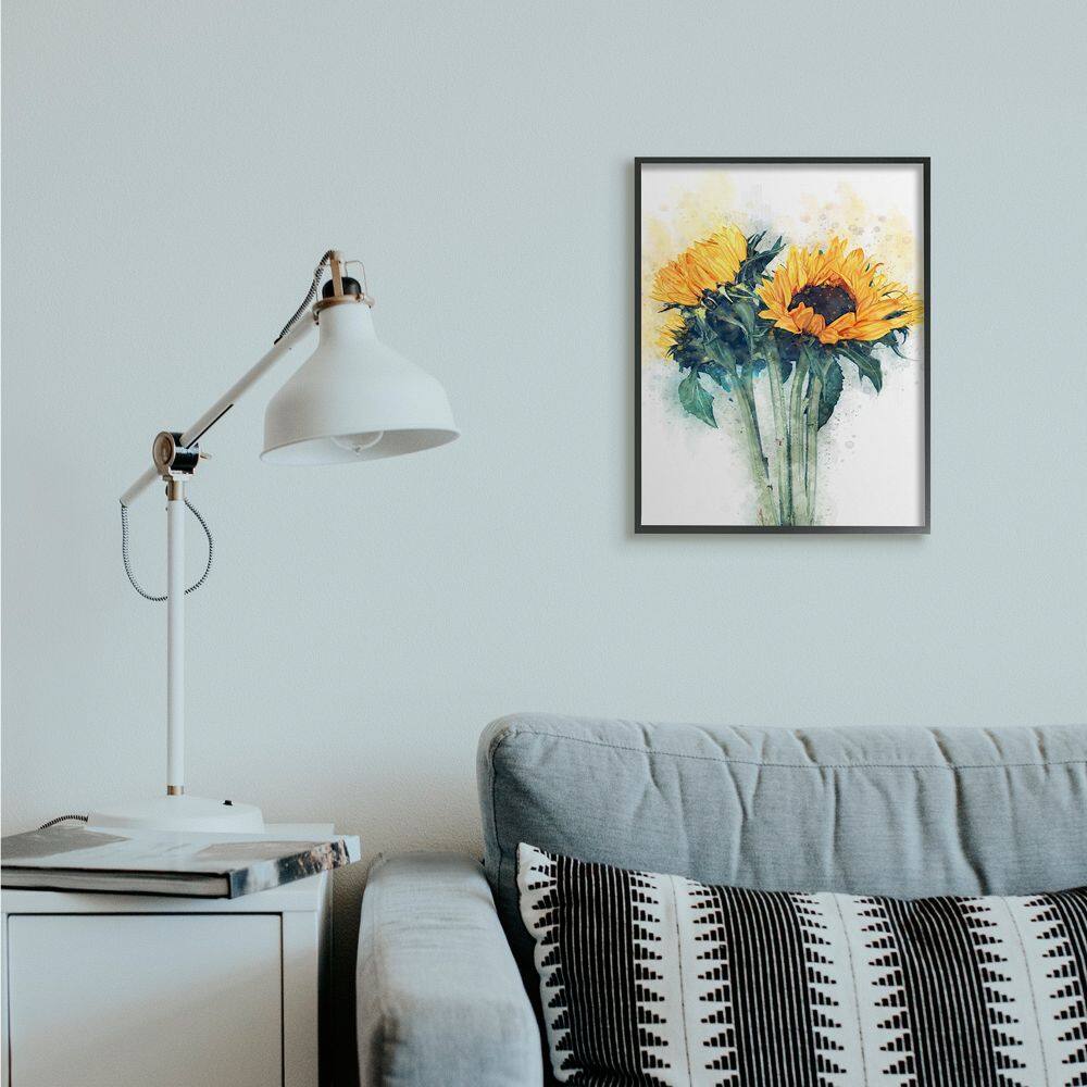 Stupell Industries Watercolor Sunflower Arrangement Wall Art in Black Frame