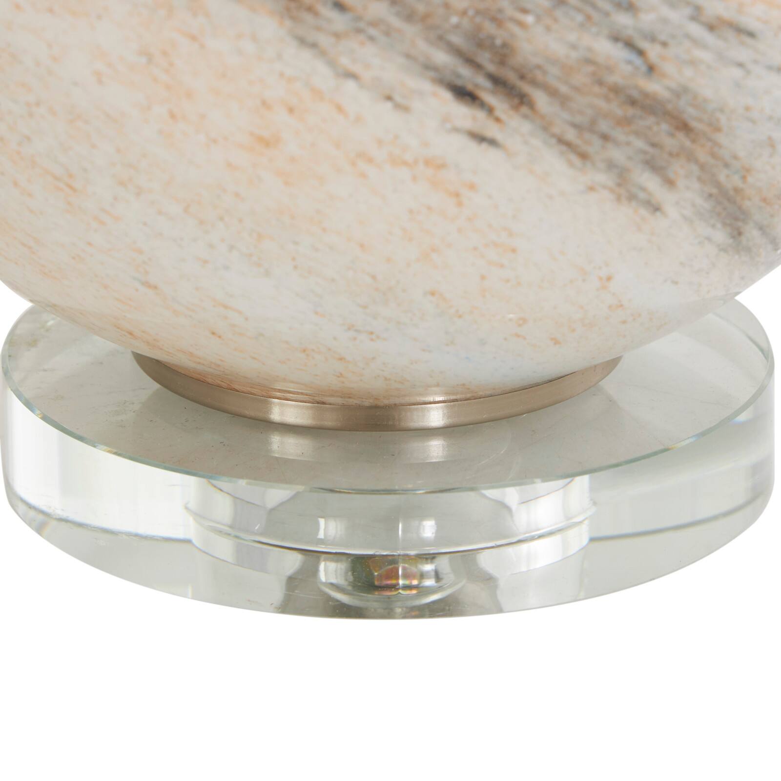 2ft. Beige Glass Round Accent Lamp with Marble Inspired Design & Gold Accents