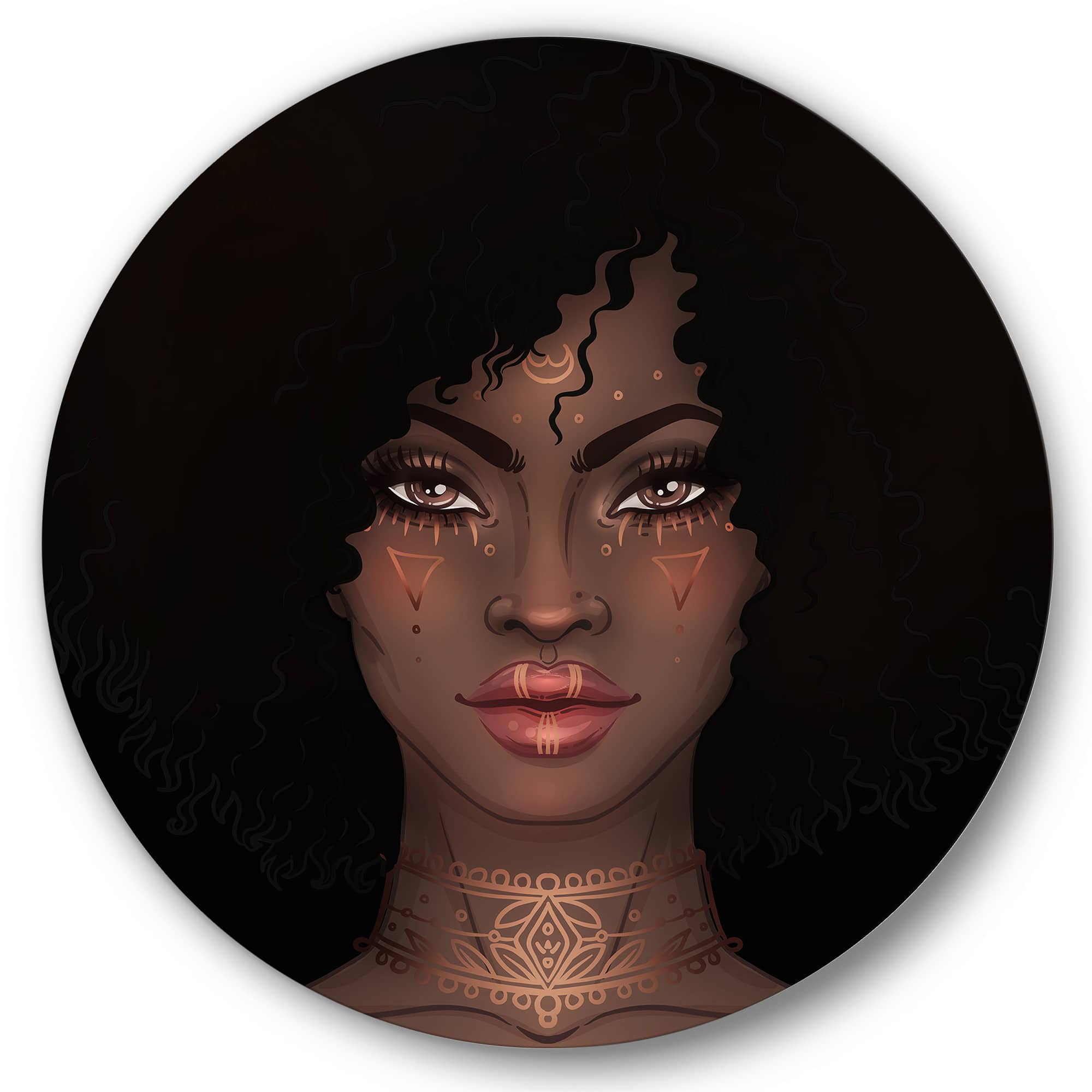 Designart - Portrait of African American Woman II - Modern Metal Circle Wall Art