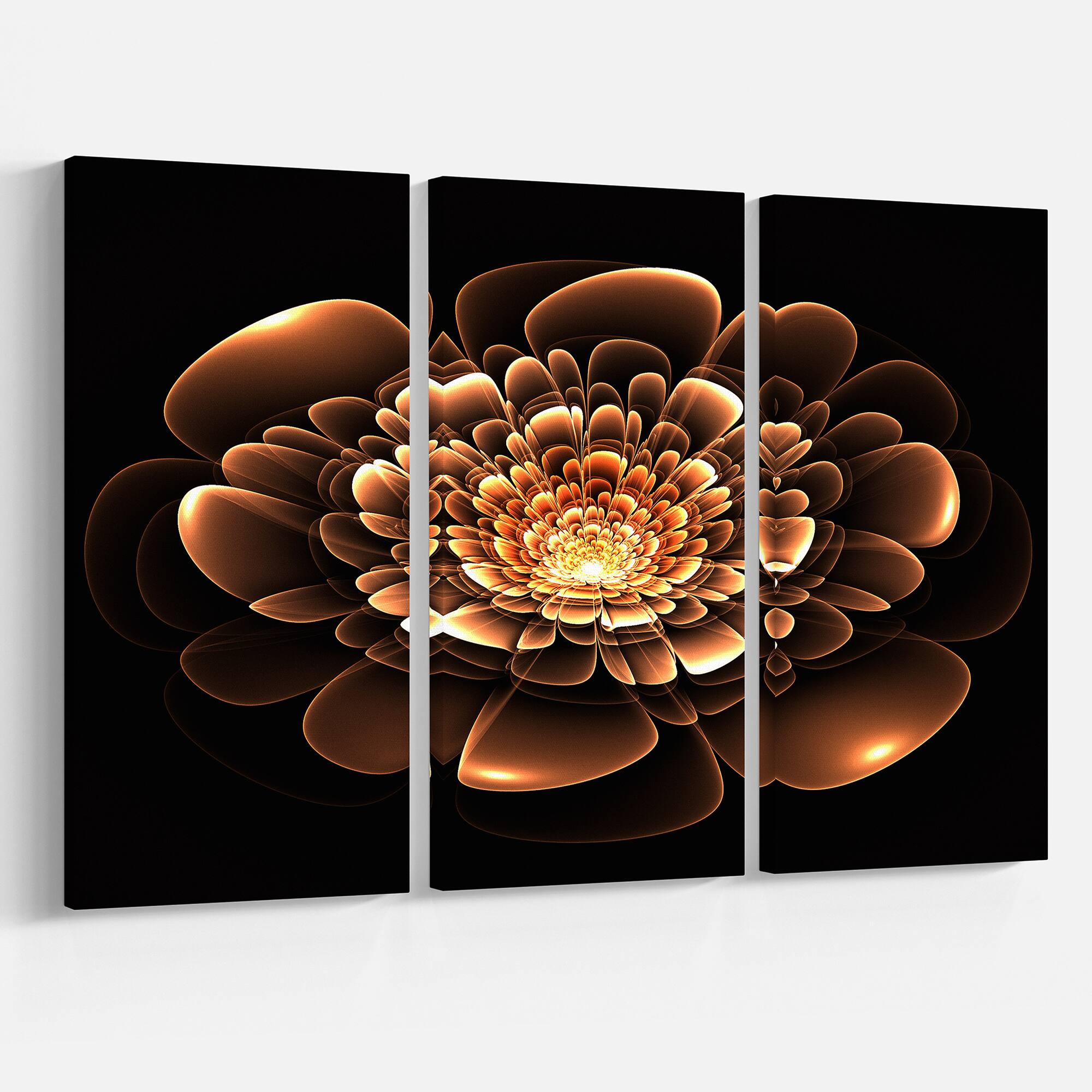 Designart - Glittering Brown Yellow Fractal Flower - Floral Canvas Art Print